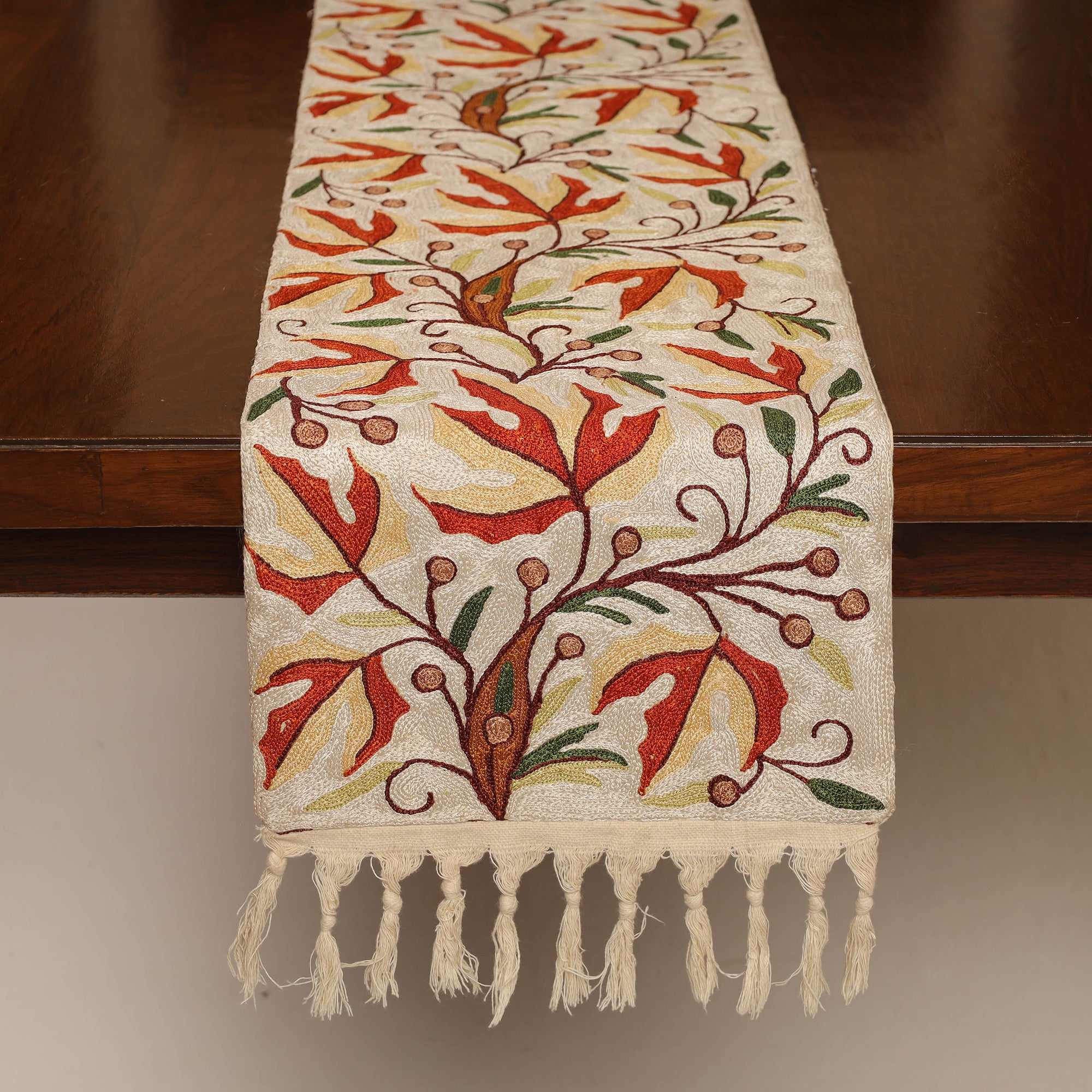 ITOKRI CRAFTS INITIATIVE Beige - Kashmiri Crewel Hand Embroidery Table Runner 11