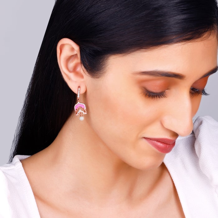 GIVA Jewellery Rose Gold Hawa Mahal Earrings - view 3