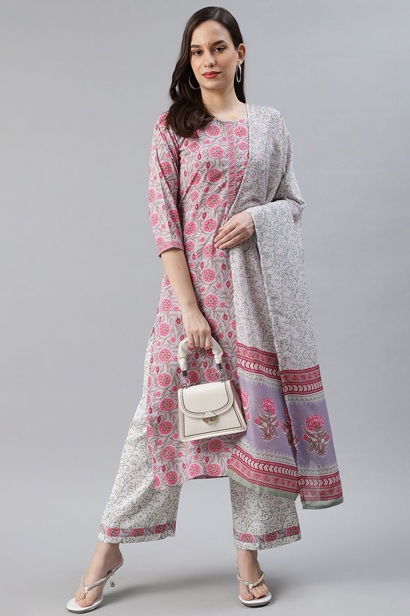 Ahika Grey Polyester Ethnic Motifs Straight Suit Set PKSKD1020 - view 8