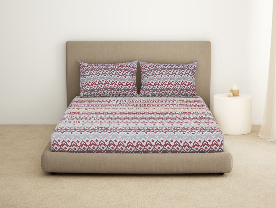 Spaces India Geometric Lilac Ash - Light Grey Microfiber Double Bedsheet - Dazzle By Welspun