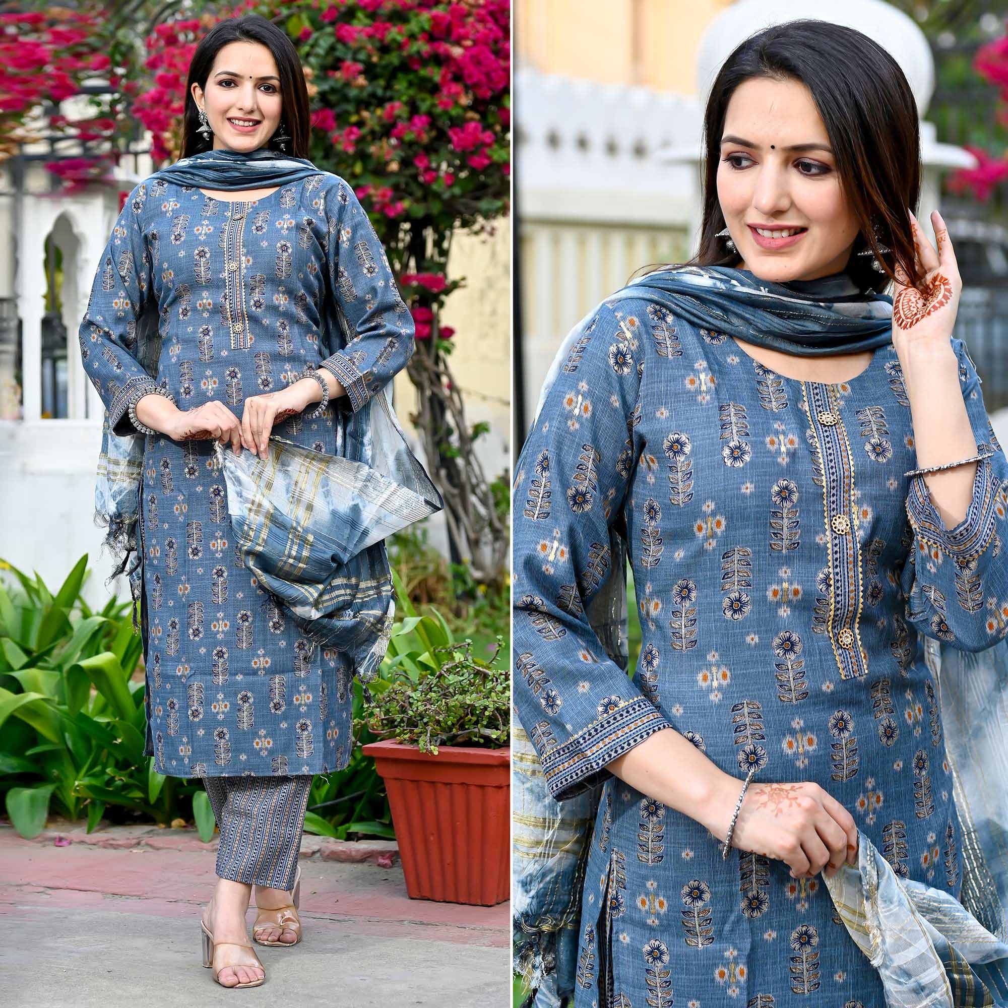 Grey suits – BlackTree grey-floral-foil-printed-rayon-suit