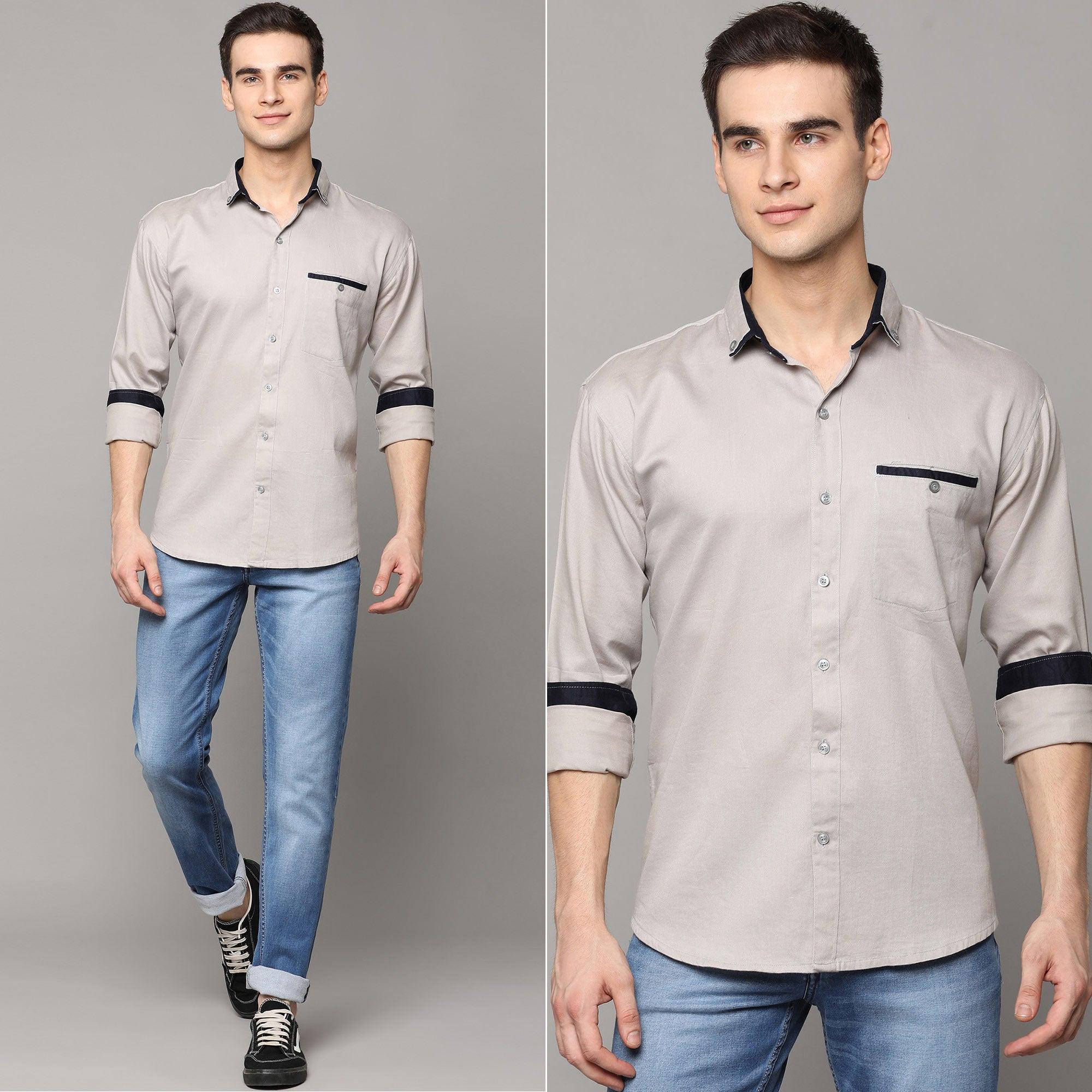 Peachmode Seller Light Grey Solid Pure Cotton Men's Shirt