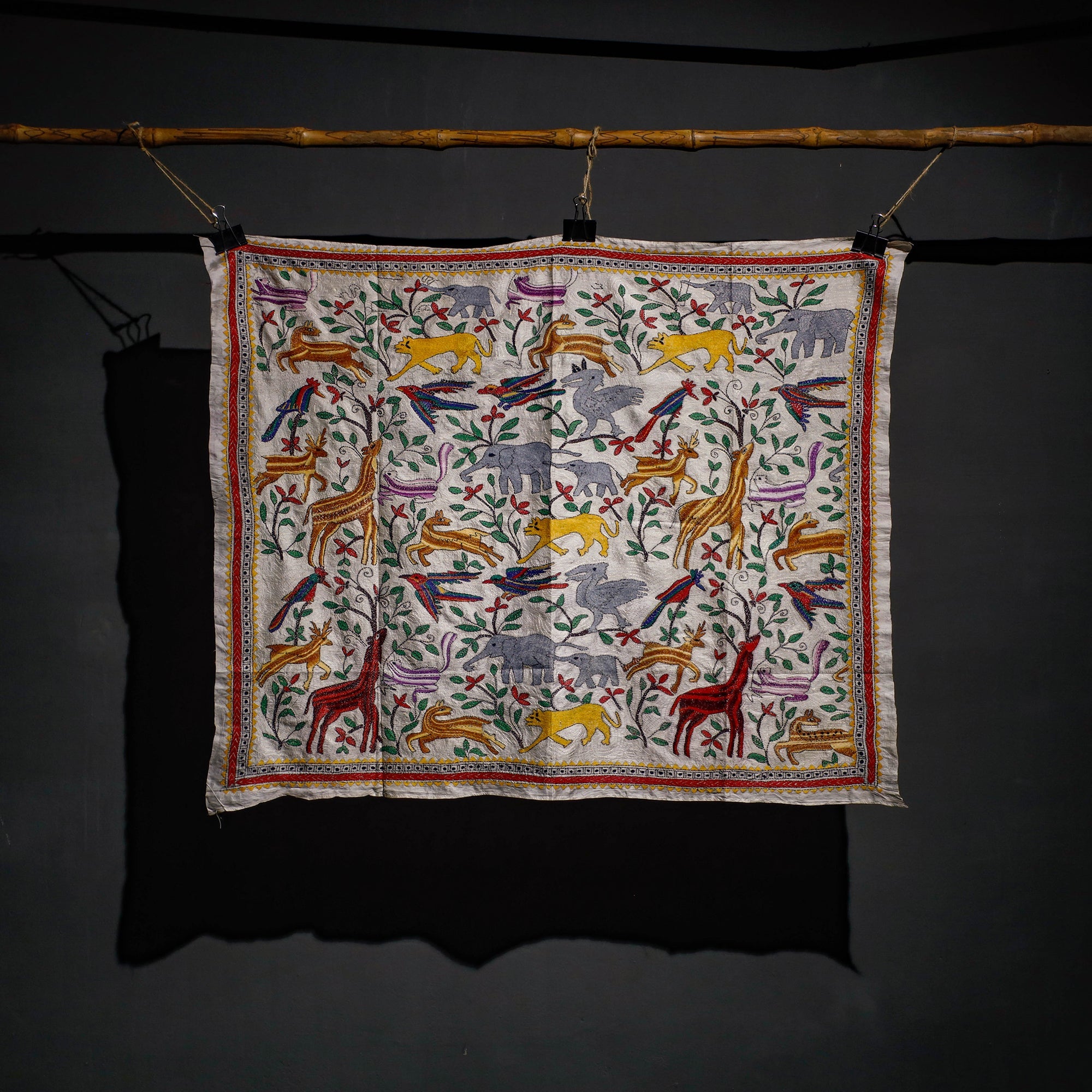 KHUSHBASH - HAPPY LOOM OF EAST Bengal Kantha Hand Embroidery Tussar Silk Wall Hanging (37 x 44 in) 19