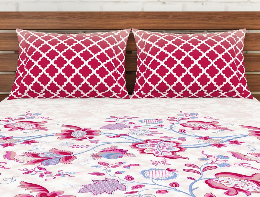 Spaces India Floral Pink 100% Cotton Queen Fitted Sheet - Atrium By Spaces - view 3