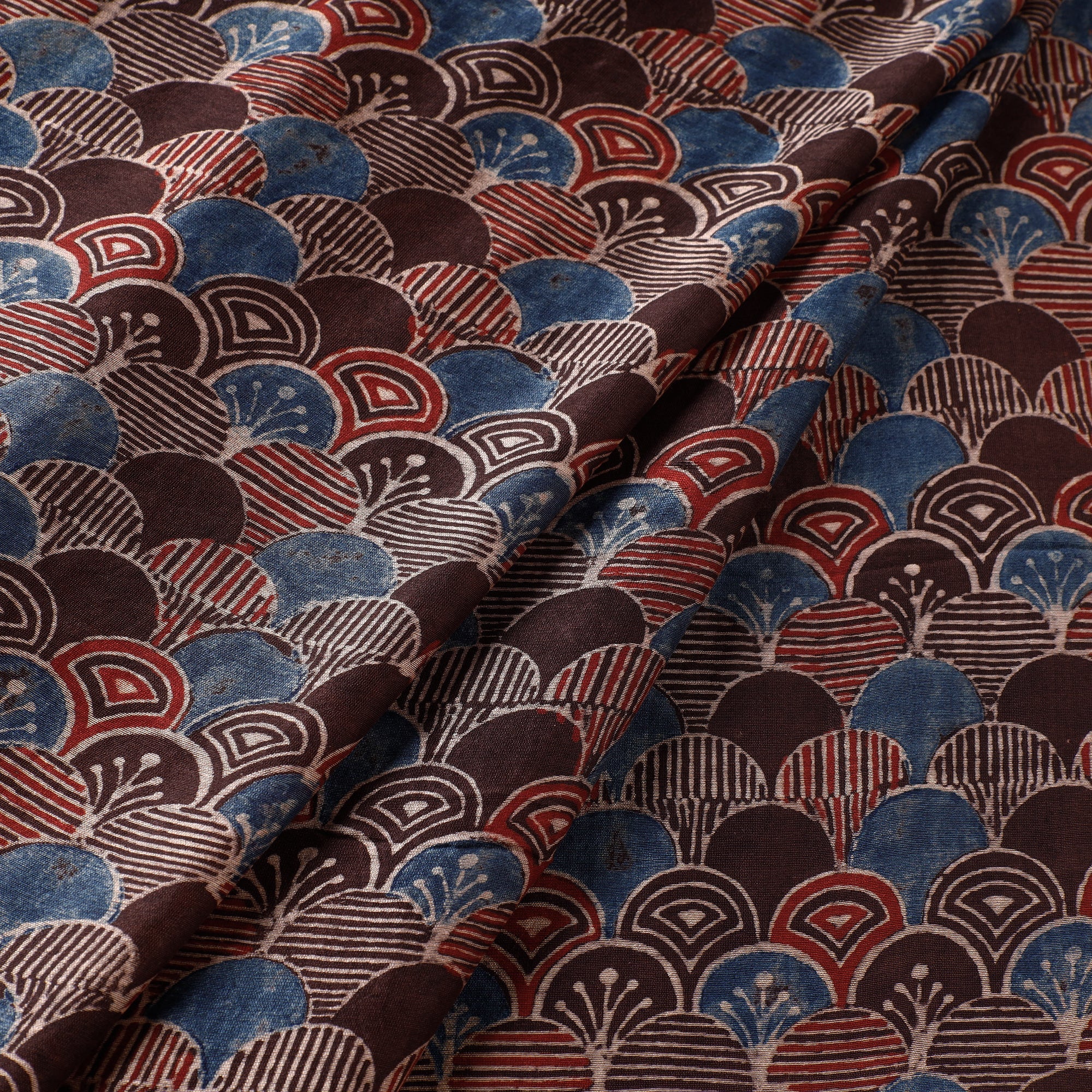 AJRAKH BY JABBAR KHATRI Brown - Bubbles Pattern Ajrakh Block Printed Handloom Chanderi Silk Fabric - view 2