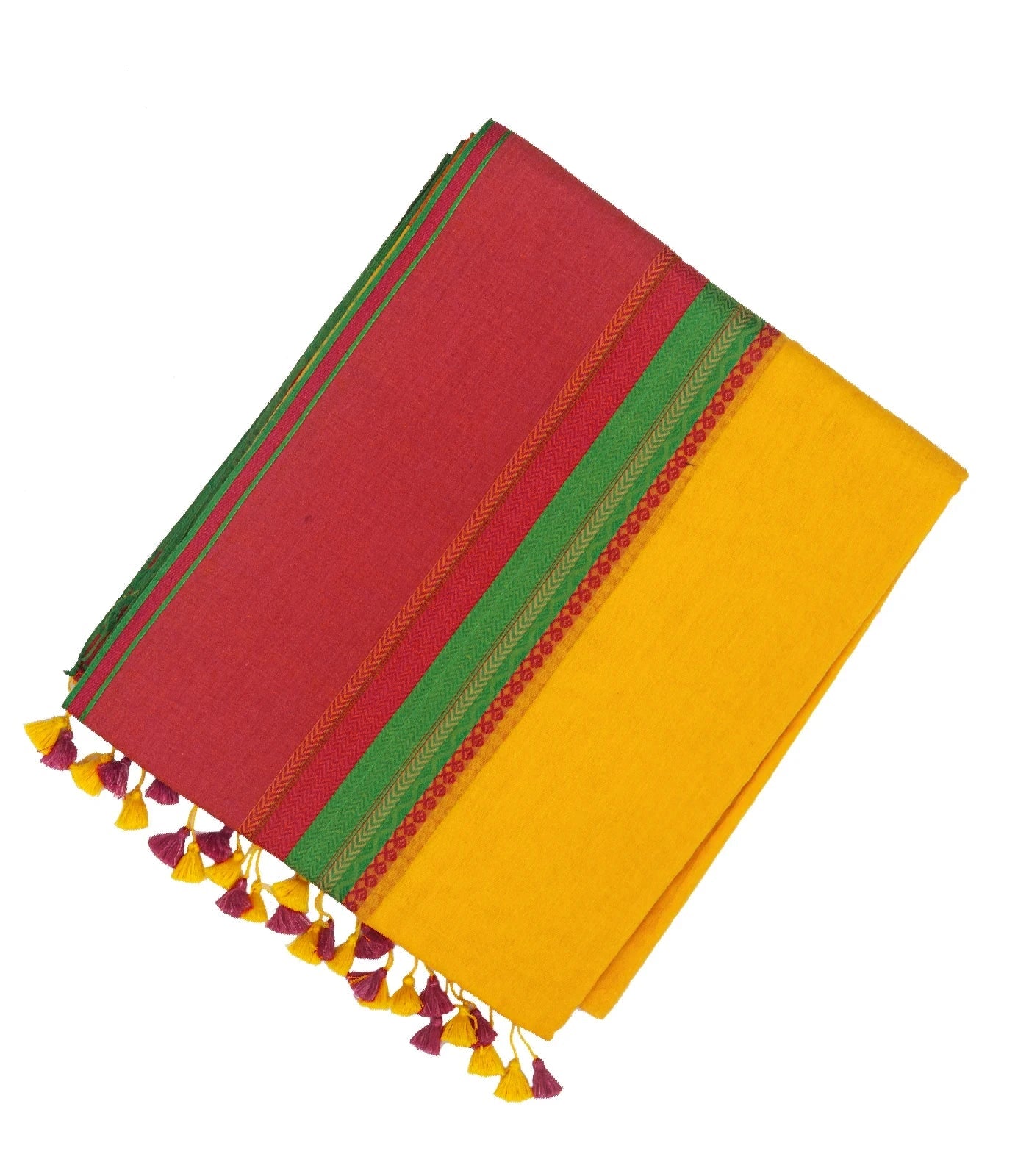 RmKV Yellow Woven Bengal Cotton Saree With Red Border