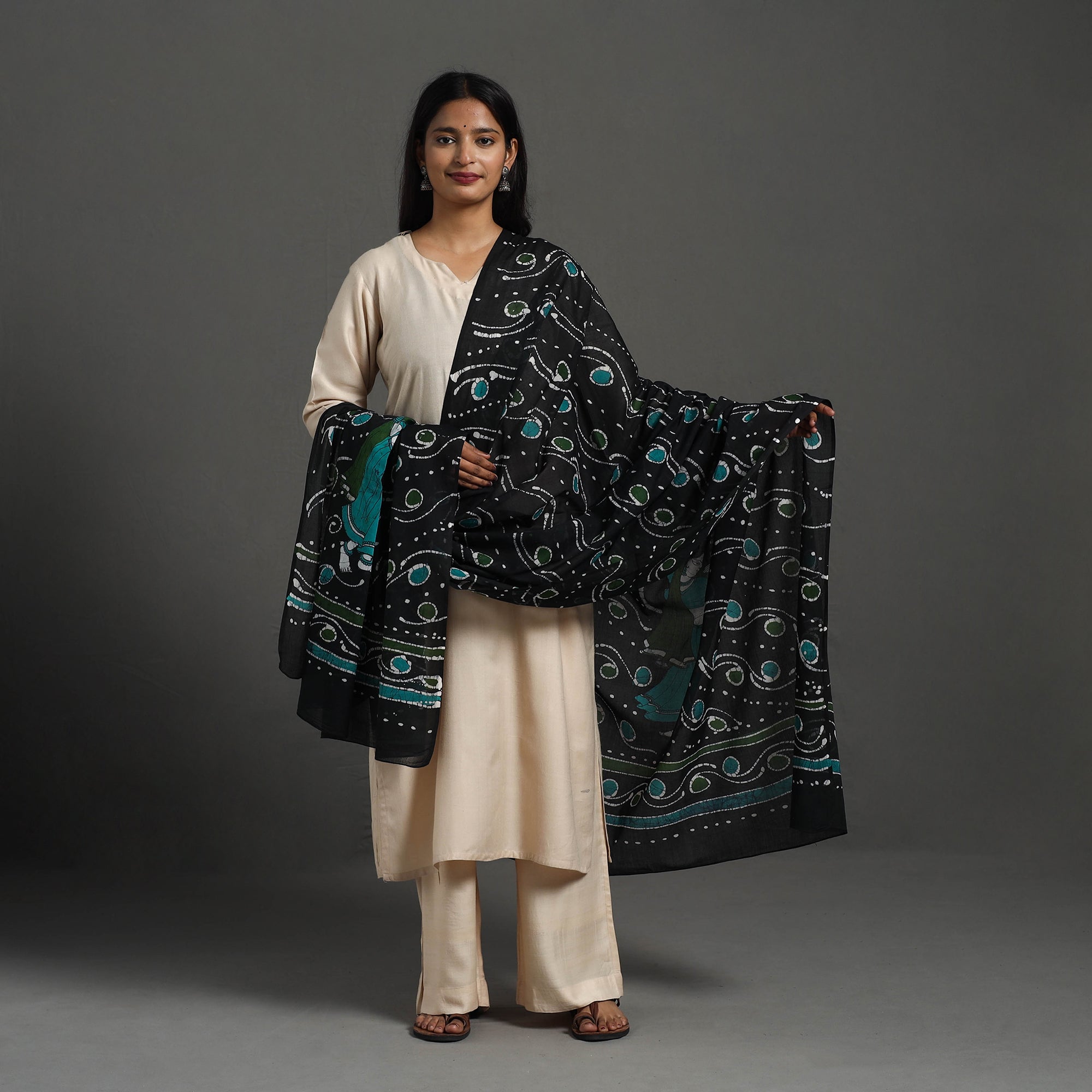 KACHCHH JI CHHAAP Black - Cotton Hand Batik Print Dupatta 31