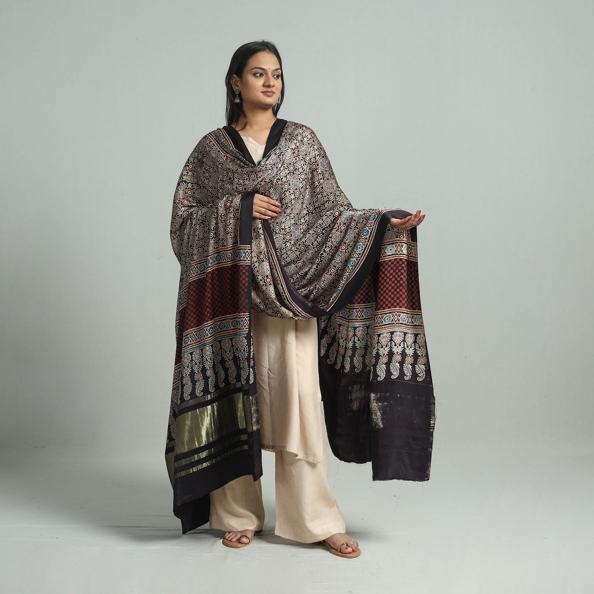 KACHCHH JI CHHAAP Brown - Modal Silk Block Print Ajrakh Dupatta 95 - view 2