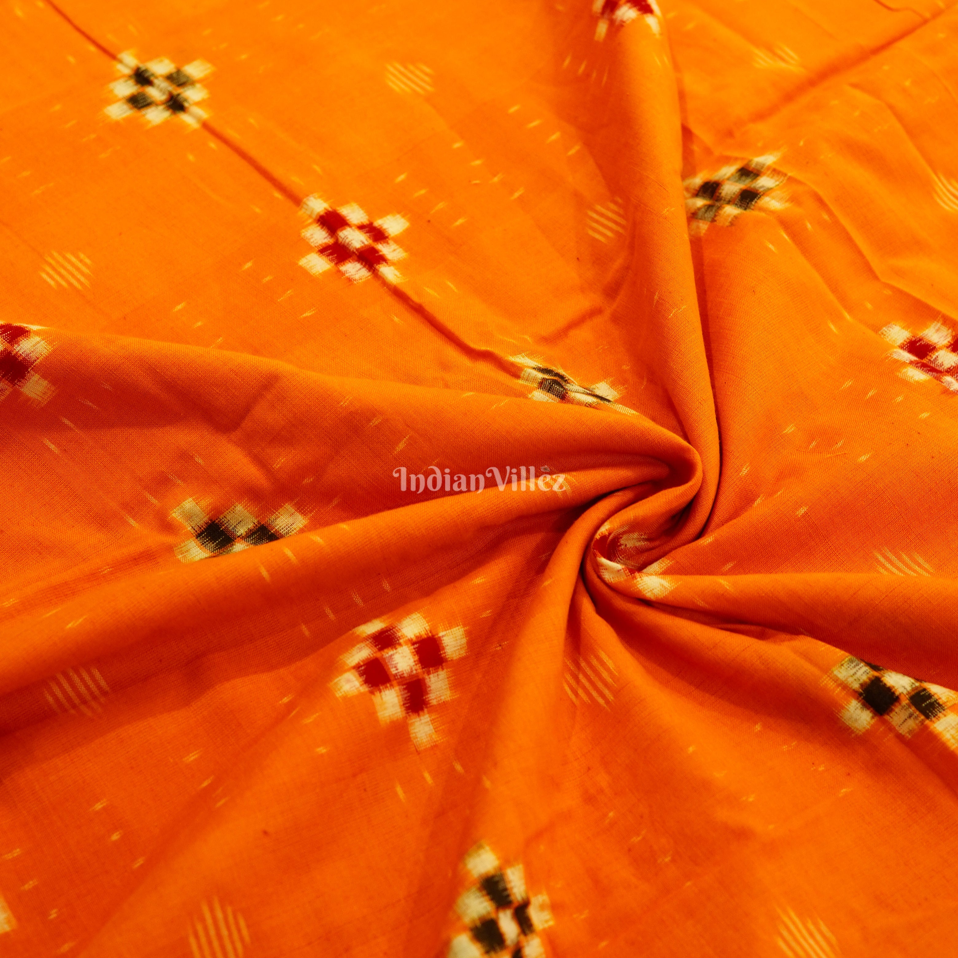 IndianVillèz Yellow Pasapali Theme Sambalpuri Ikat Cotton Fabric