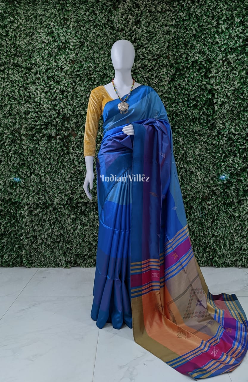 IndianVillèz Multicolored Handwoven Soft Silk Saree