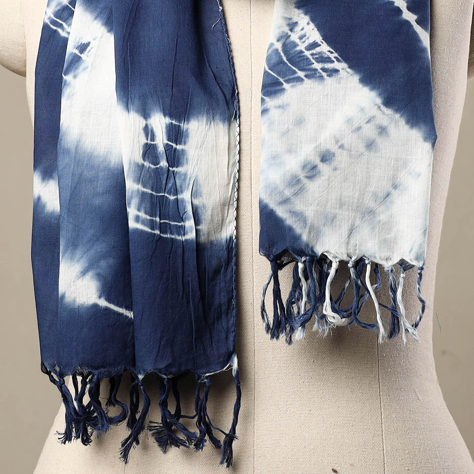 HAVELI CHRONICLES Blue - Cotton Tie-Dye Shibori Stole with Tassels 210 - view 2