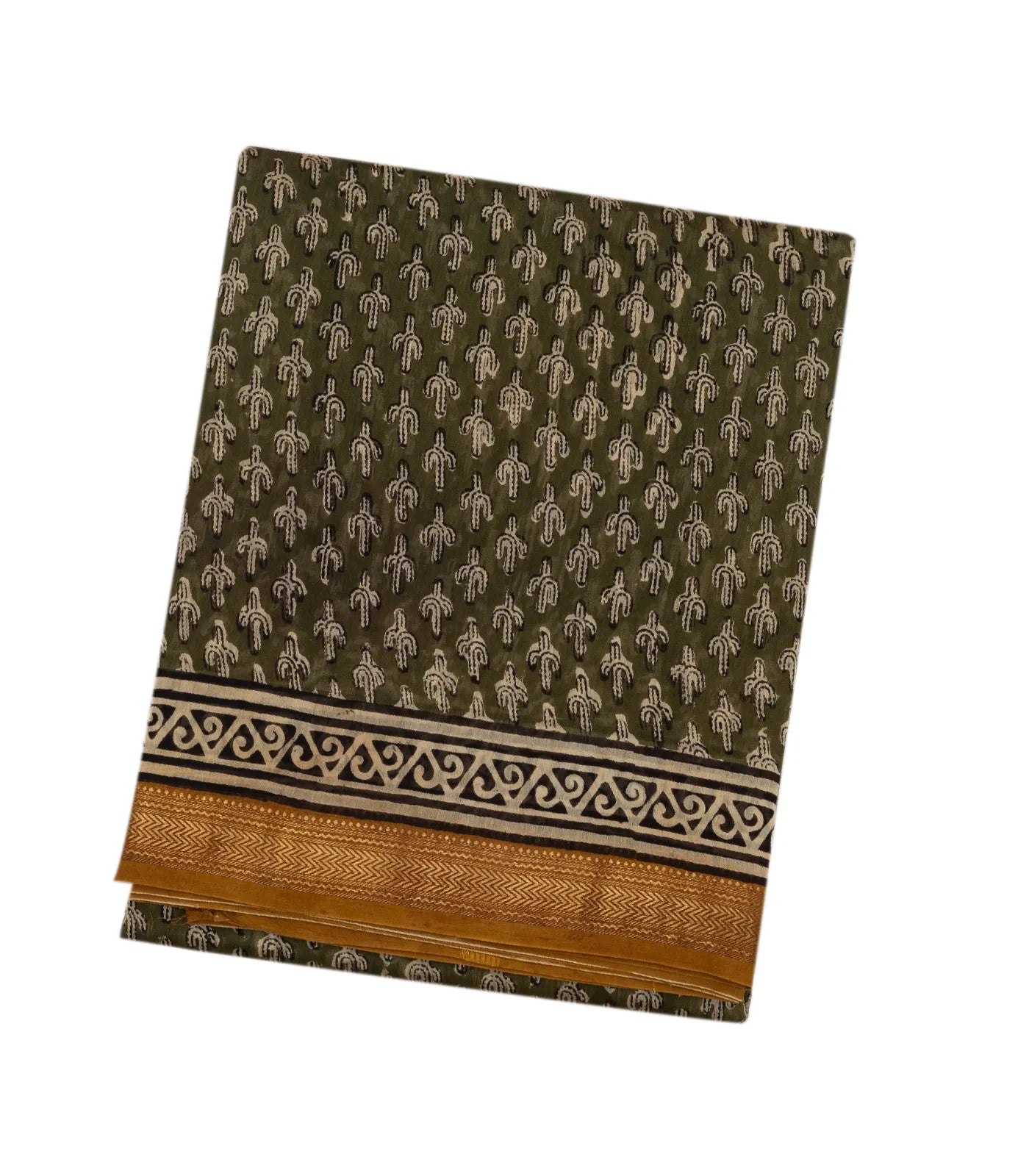 RmKV Sage Green Handloom Chanderi Cotton Saree With Printed Floral Motifs