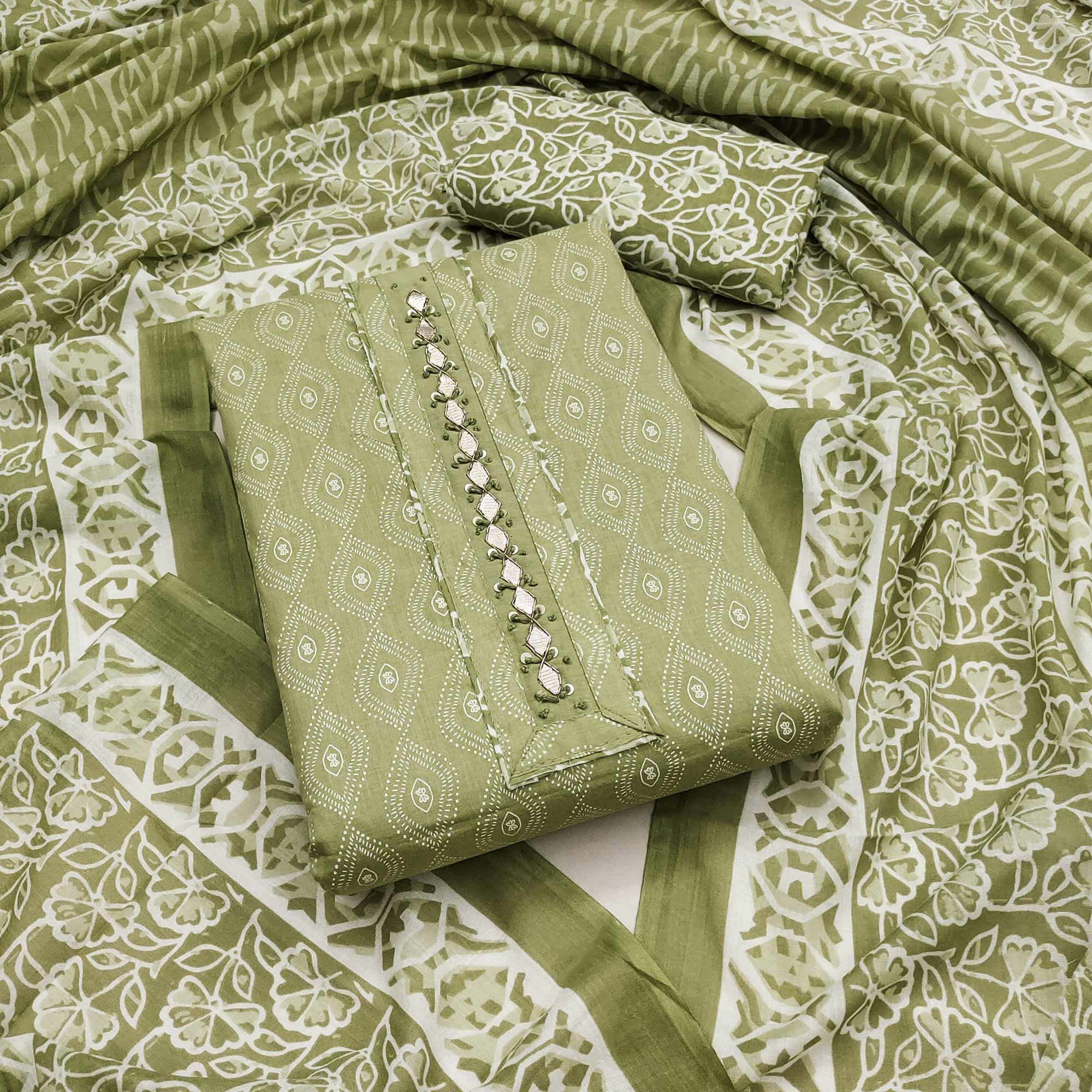 Green dresses – BlackTree green-floral-printed-pure-cotton-dress-material-16
