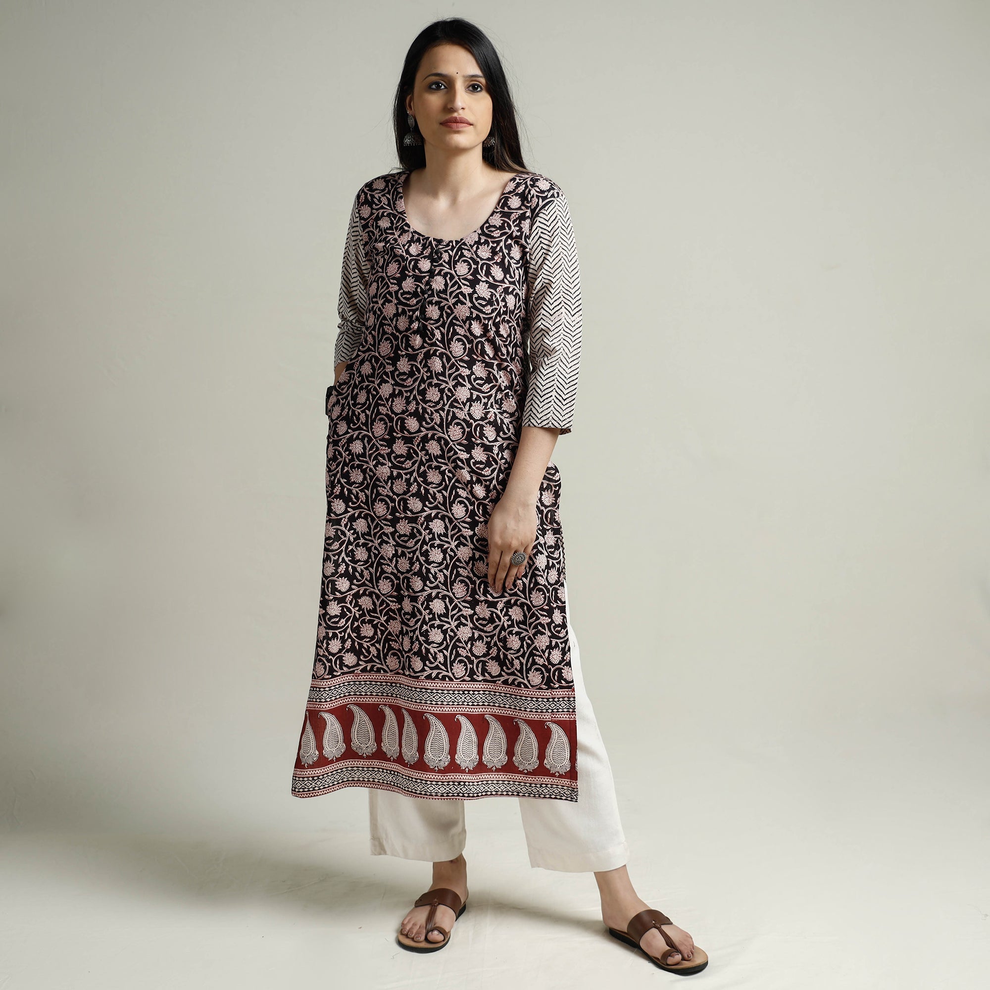ITOKRI CASUALS Black - Block Print Cotton Straight Bagh Kurta - view 2