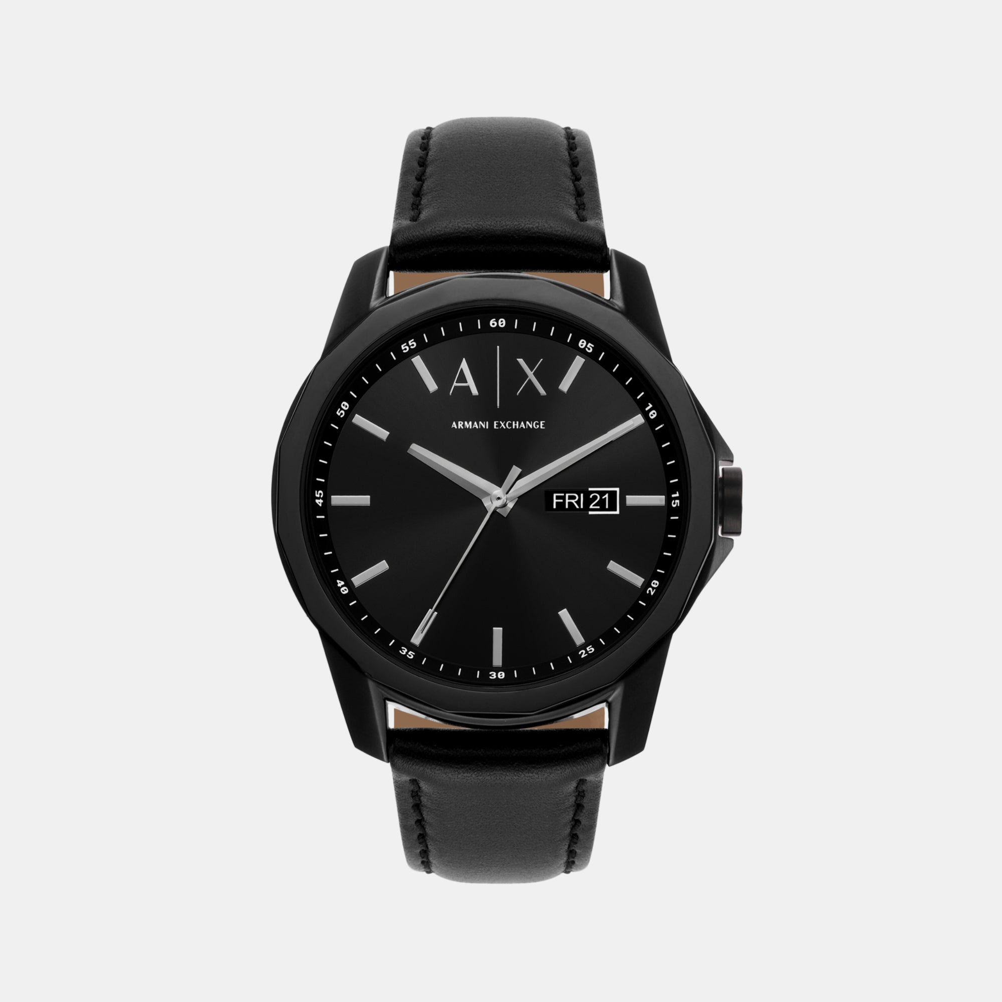 Armani Exchange Banks Men Quartz Black Dial Analog Leather Watch AX7147SET