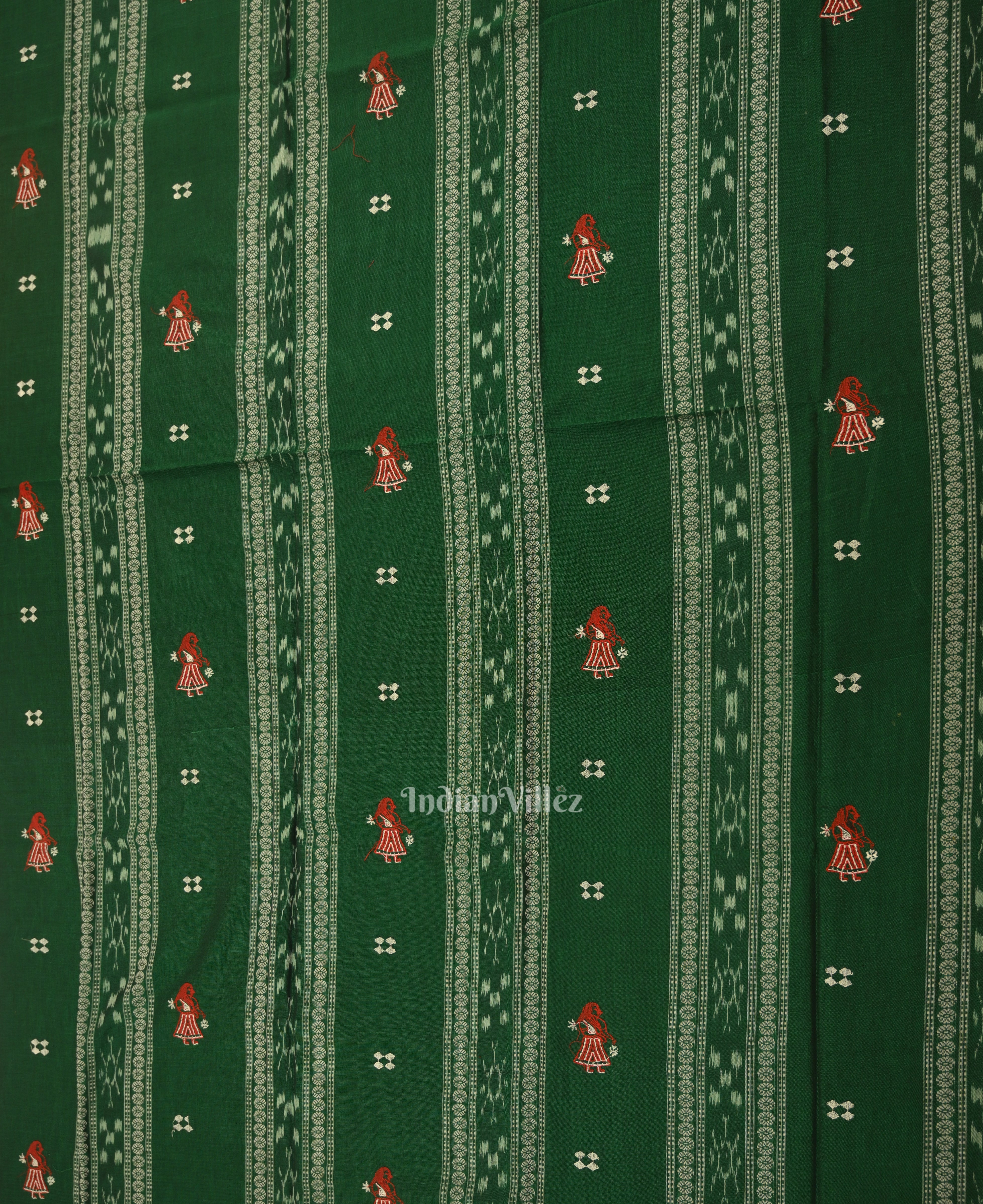 IndianVillèz Green with Red Doll Odisha Ikat Sambalpuri Dress Material & Dupatta - view 2