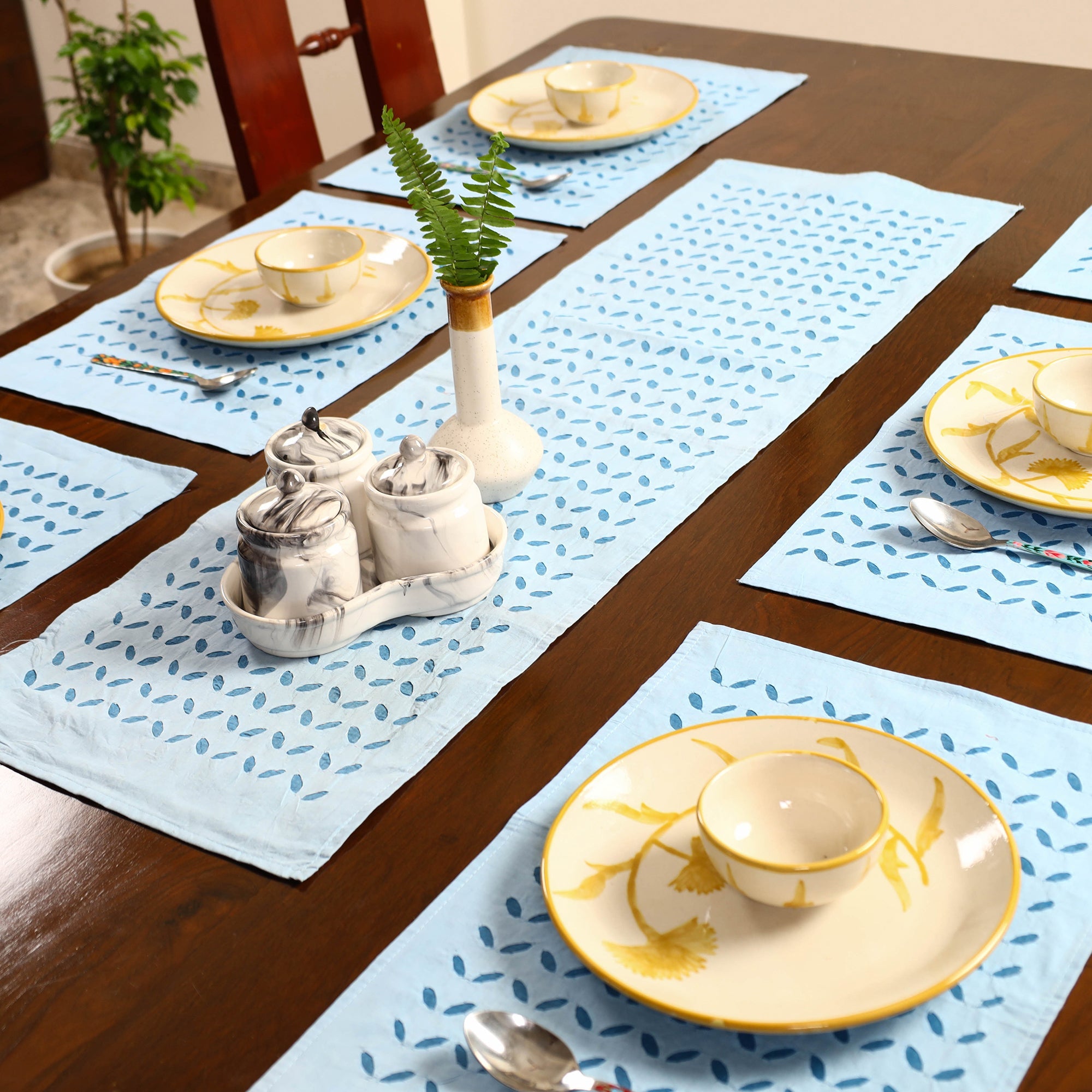SHADES OF MARUDHARA Blue - Applique Cut Work Table Runner with Table Mat Set 51 - view 2