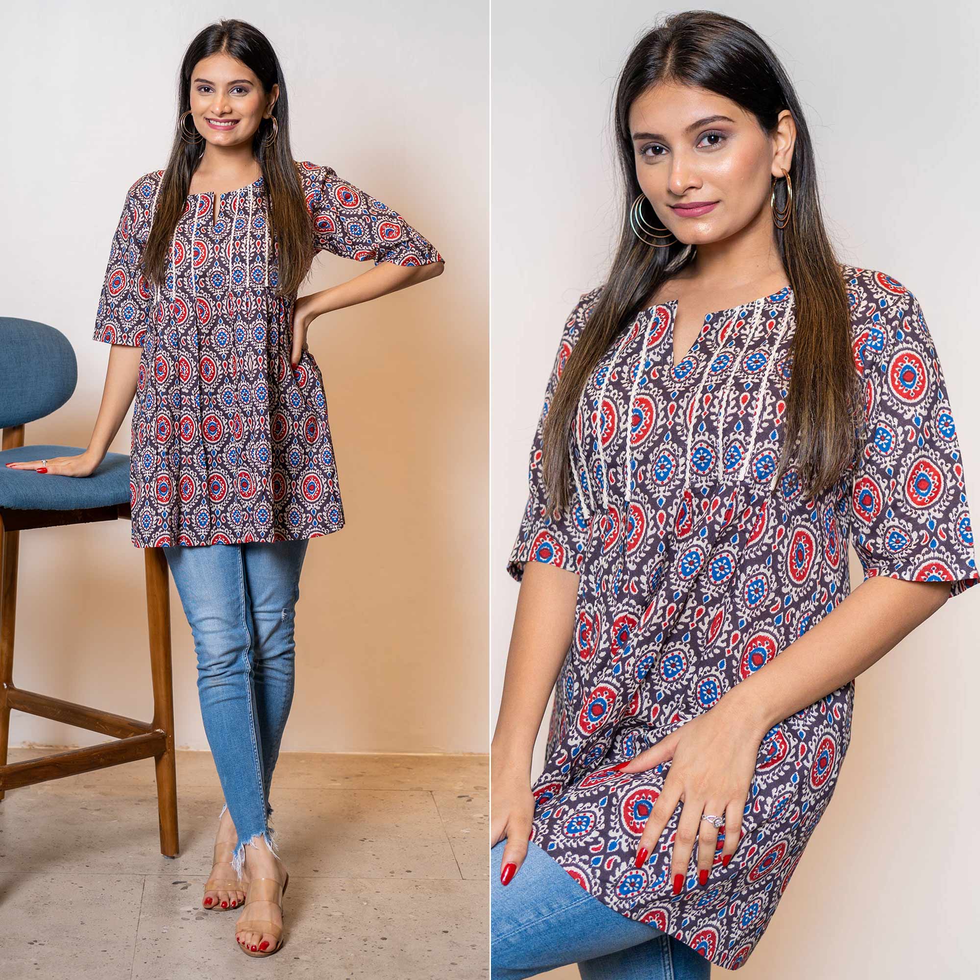 Peachmode Seller Brown Printed Pure Cotton Top