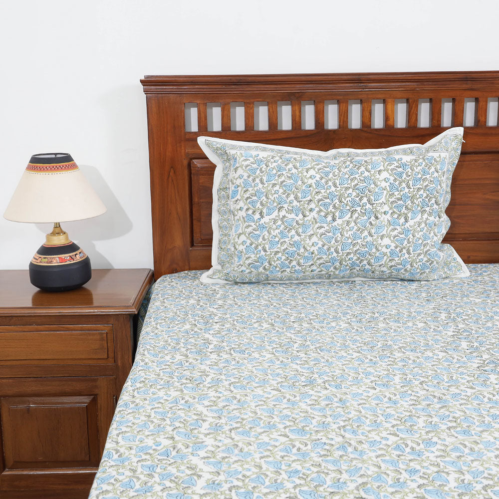 HAVELI CHRONICLES Blue - Block Print Cotton Double Sanganeri Bed Sheet - view 2