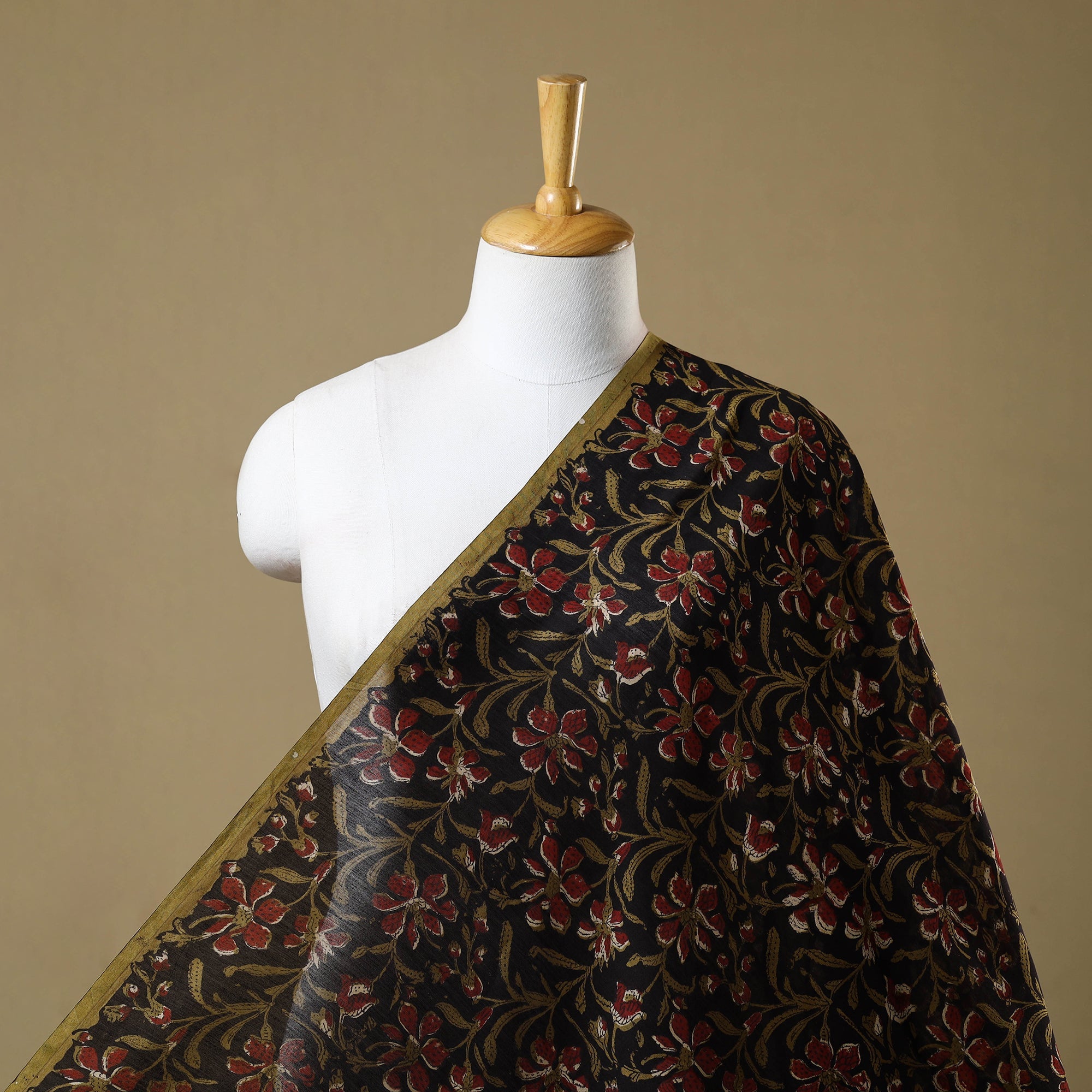 HAVELI CHRONICLES Black - Hand Block Print Chanderi Silk Jahota Fabric 14