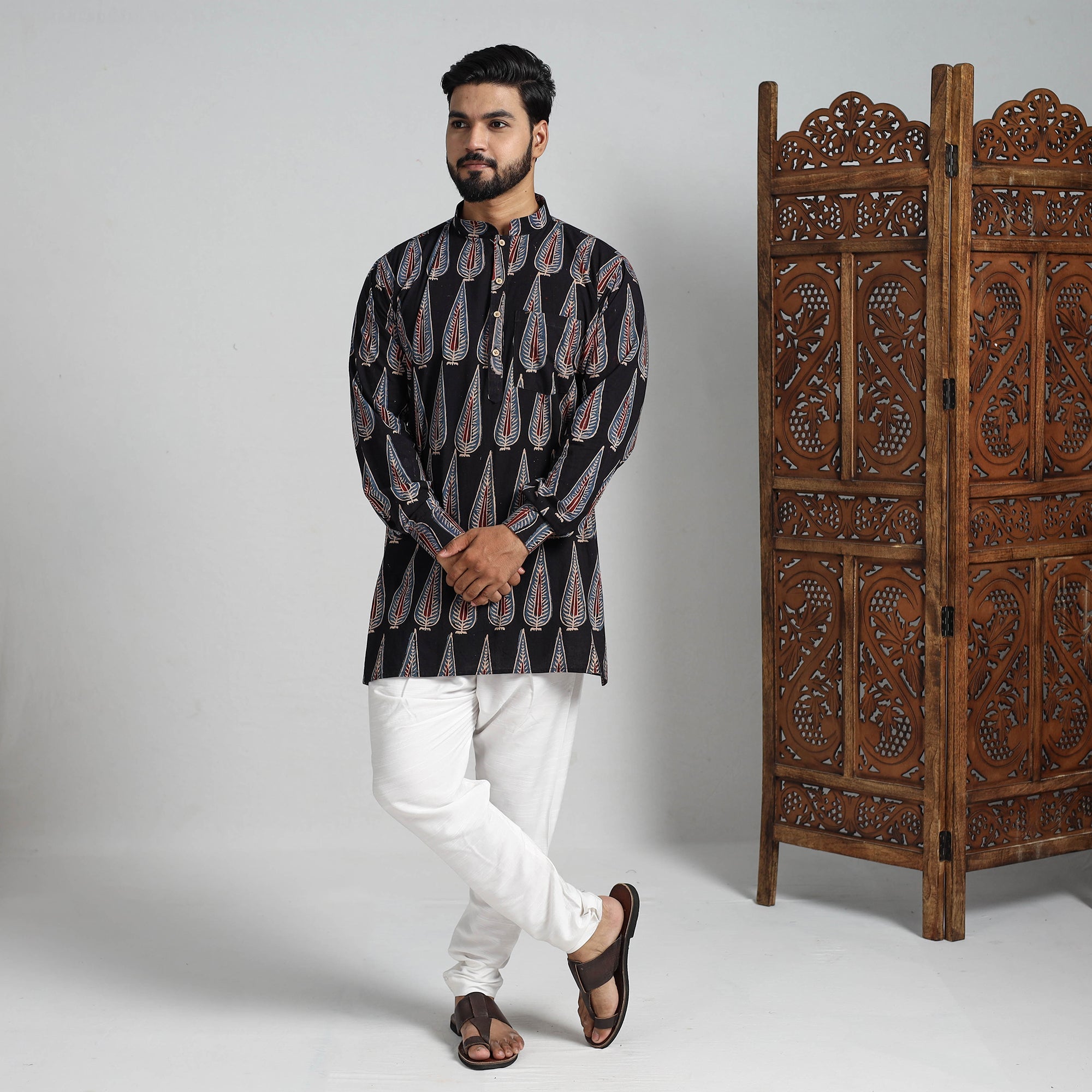 ITOKRI CASUALS Ajrakh Block Printed Cotton Men Short Kurta 03 - view 2