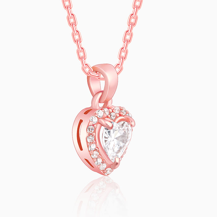 GIVA Jewellery Rose Gold Studded Heart Pendant with Link Chain - view 4