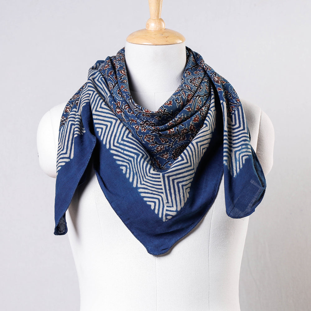 KACHCHH JI CHHAAP Blue - Ajrakh Block Printing Cotton Scarf from Kutch