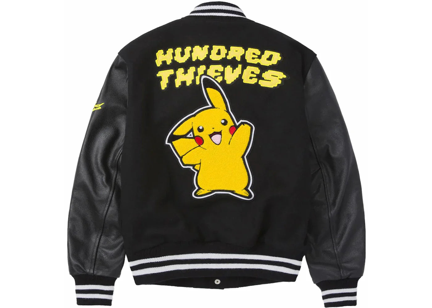 100 Thieves x Pokémon Pikachu Golden Bear Varsity Jacket Black - view 2