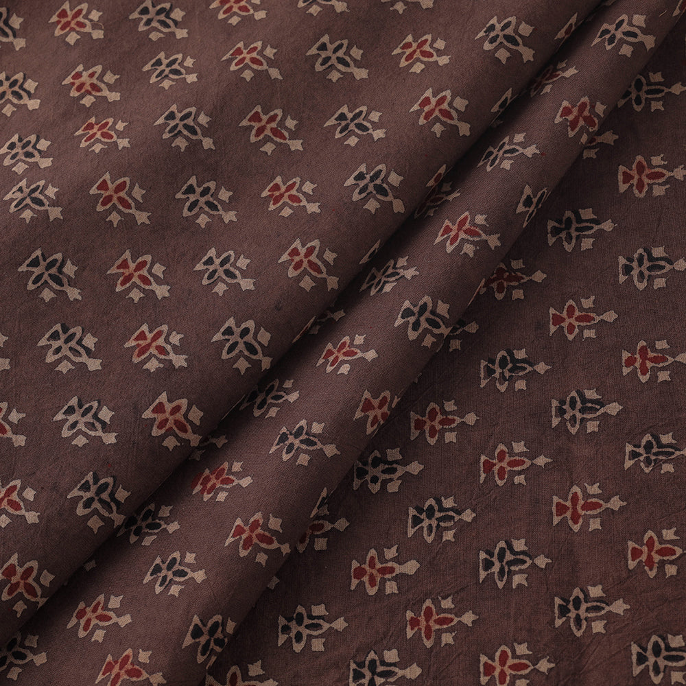 KACHCHH JI CHHAAP Brown - Geometrical Floral Buti Block Print Cotton Ajrakh Fabric - view 2
