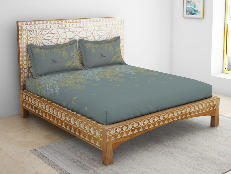 Spaces India Gara Floral Grey 100% Cotton King Size Bedsheet - Rangana by Spaces - view 3