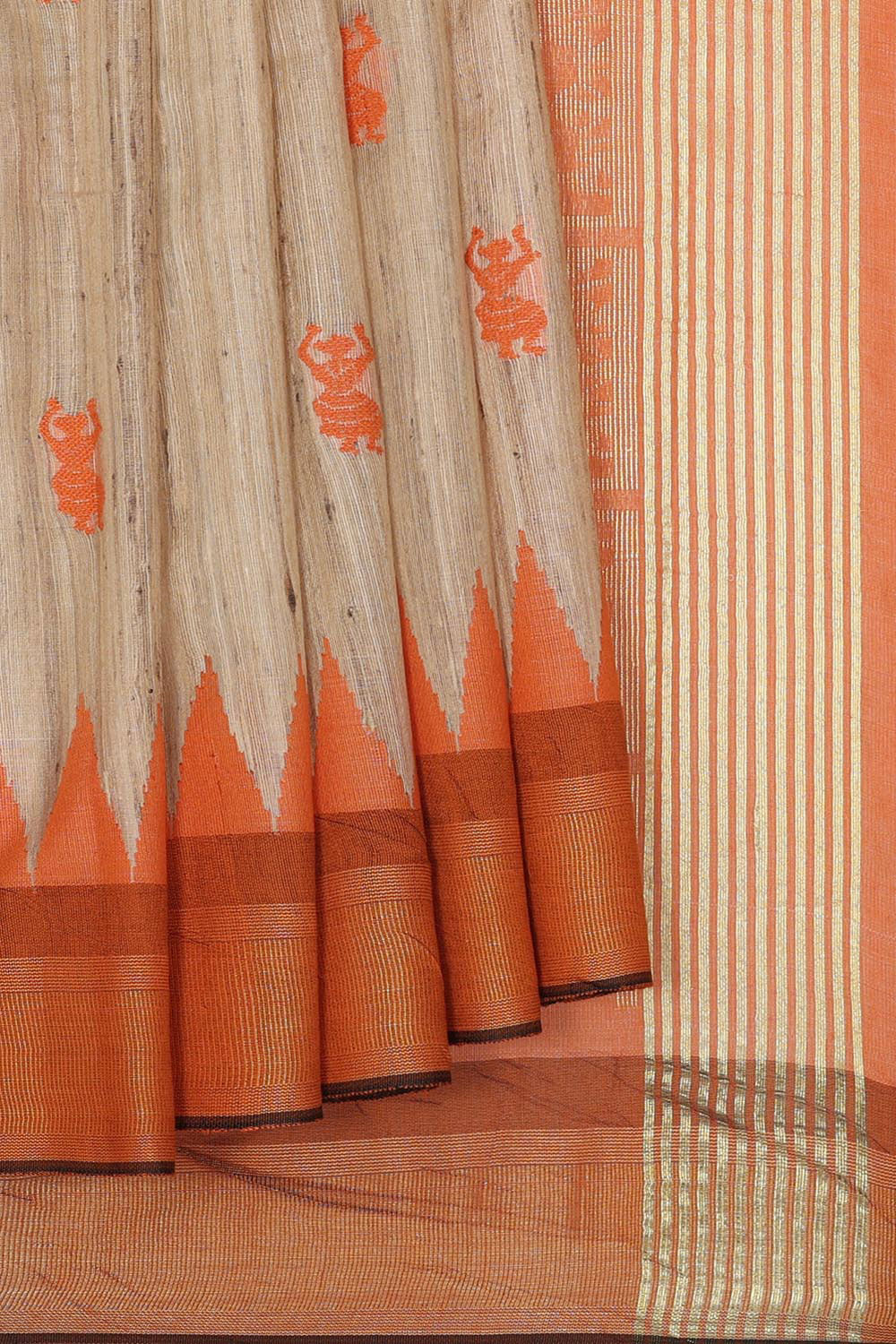 Kalanjali Dupion Silk Beige Saree – Women's
