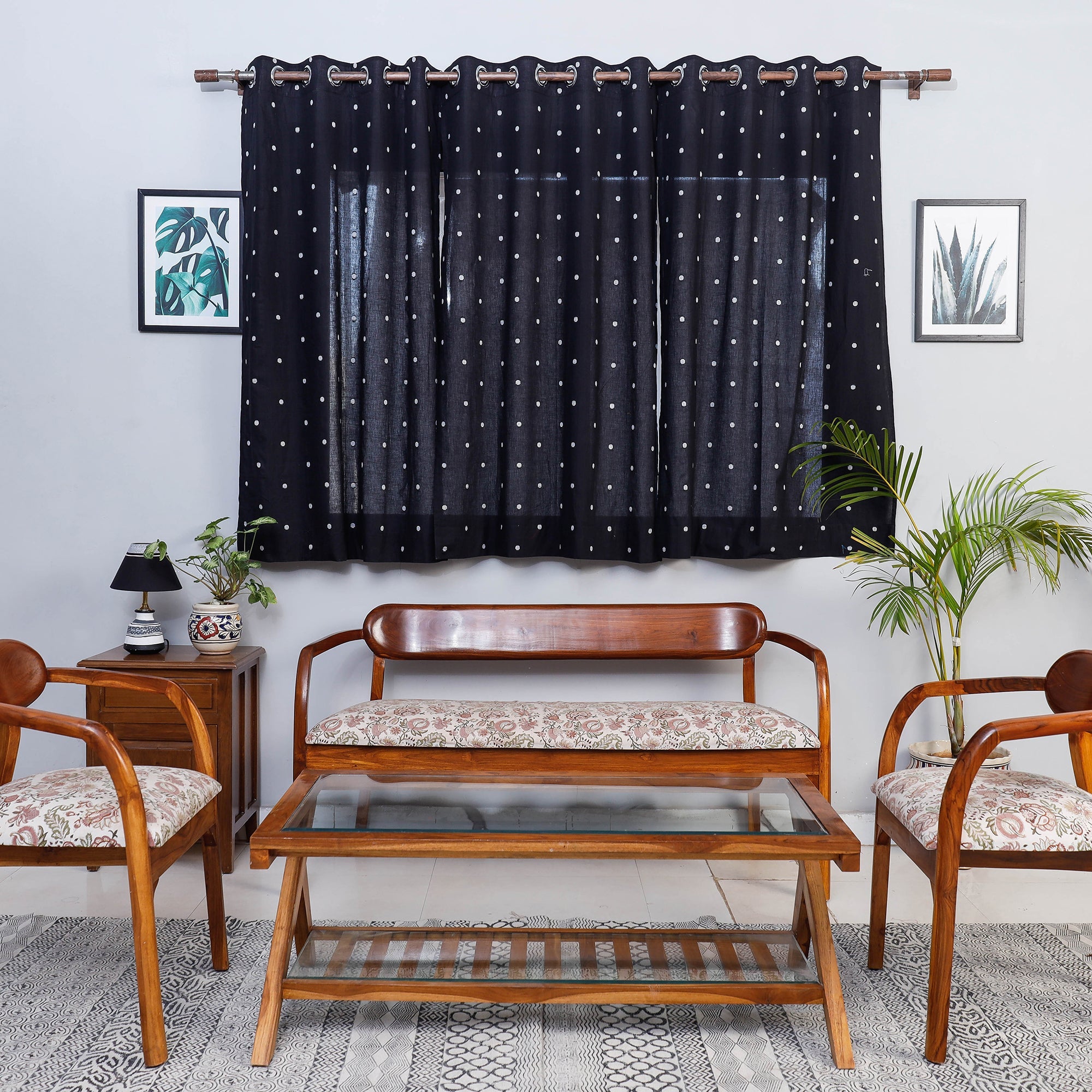 NOORI BAZAR Black - Jacquard Weave Cotton Window Curtain (5 x 3 Feet) (single piece)