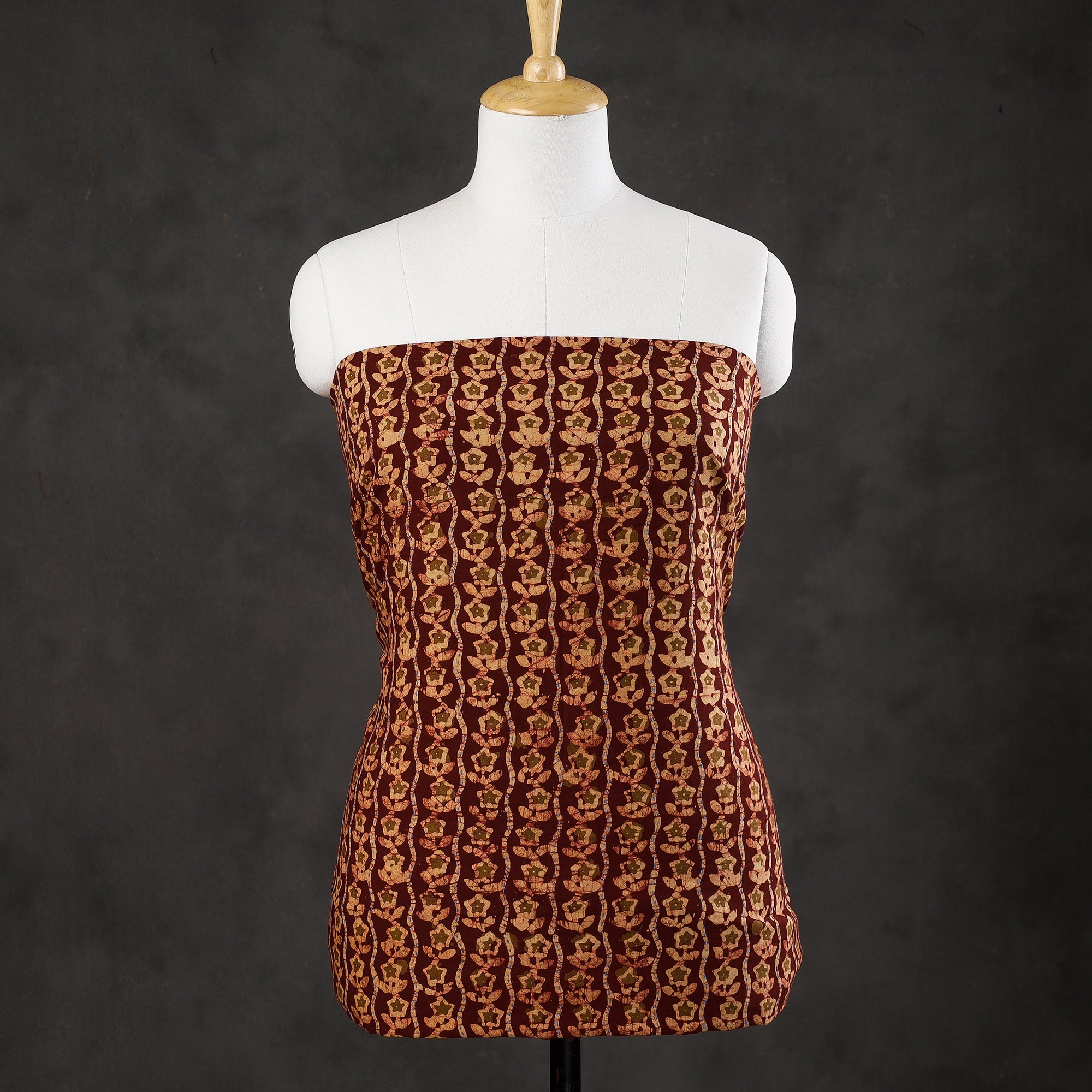 ARTISAN HAND BLOCK PRINTS Brown - Hand Batik Printed Cotton Tagai Work Kurta Material
