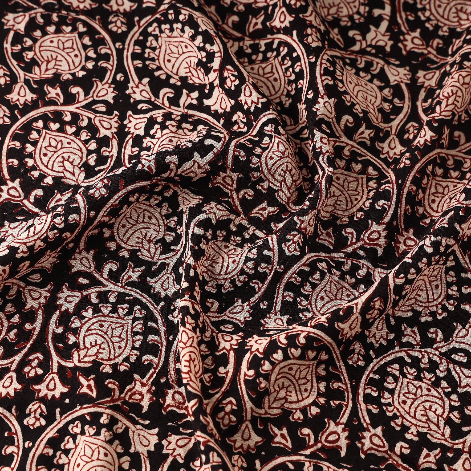 BAGH PRINTS BY UMAR FARUK KHATRI Black - Bagh Hand Block Printed Mul Cotton Fabric - view 3