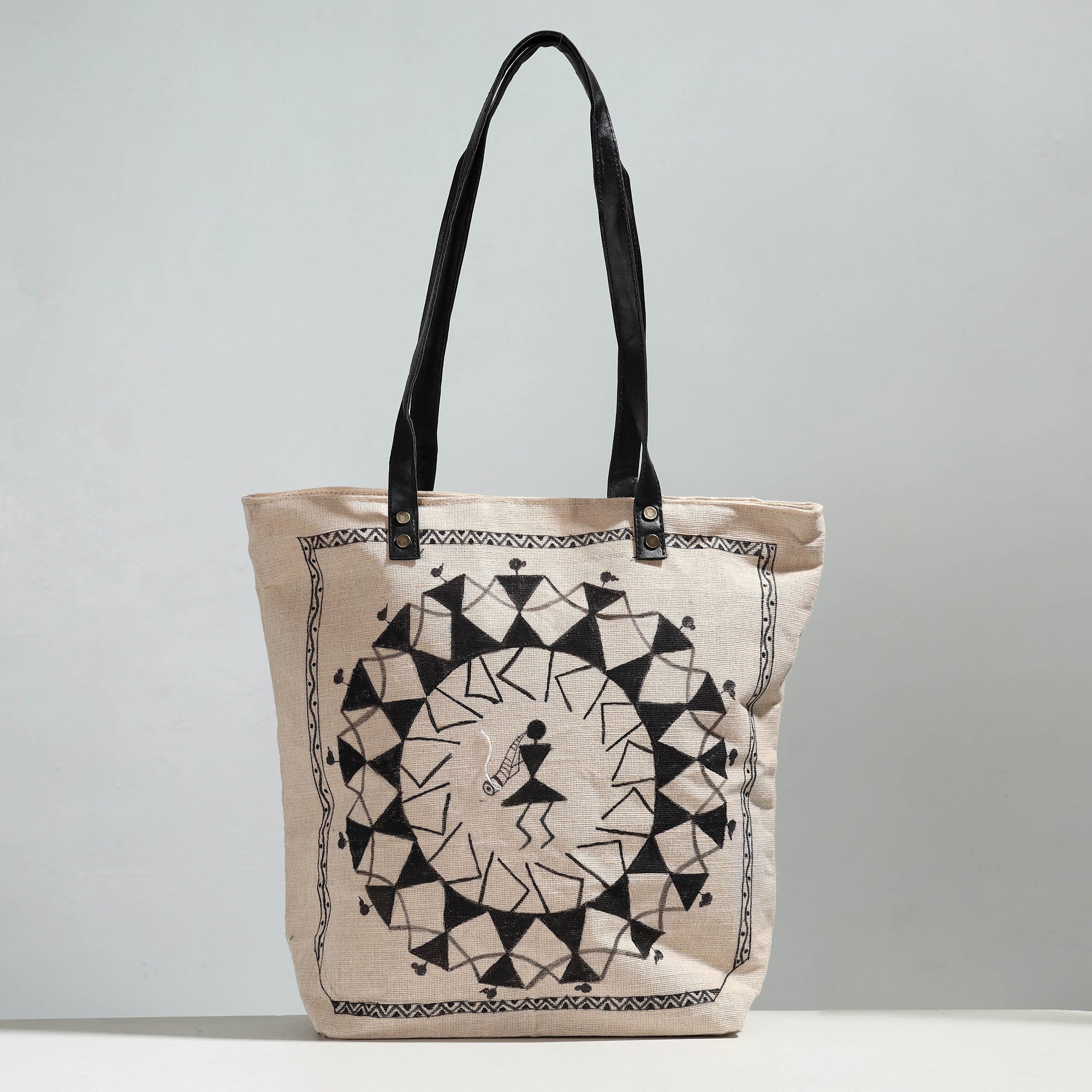 KHUSHBASH - HAPPY LOOM OF EAST Beige - Warli Handpainted Jute Cotton Shoulder Bag - view 2