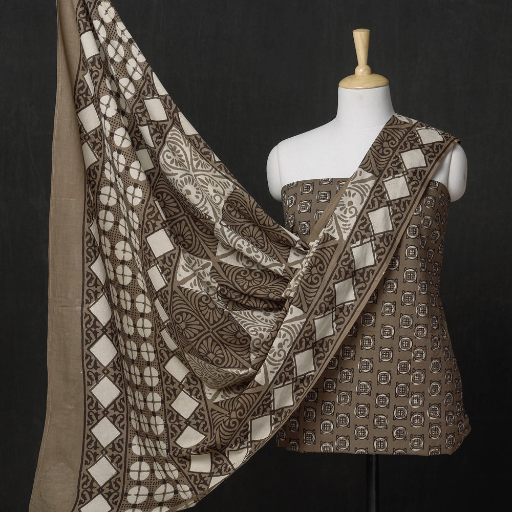 HAVELI CHRONICLES Brown - 3pc Cotton Block Printed Pipad Dress Material Set