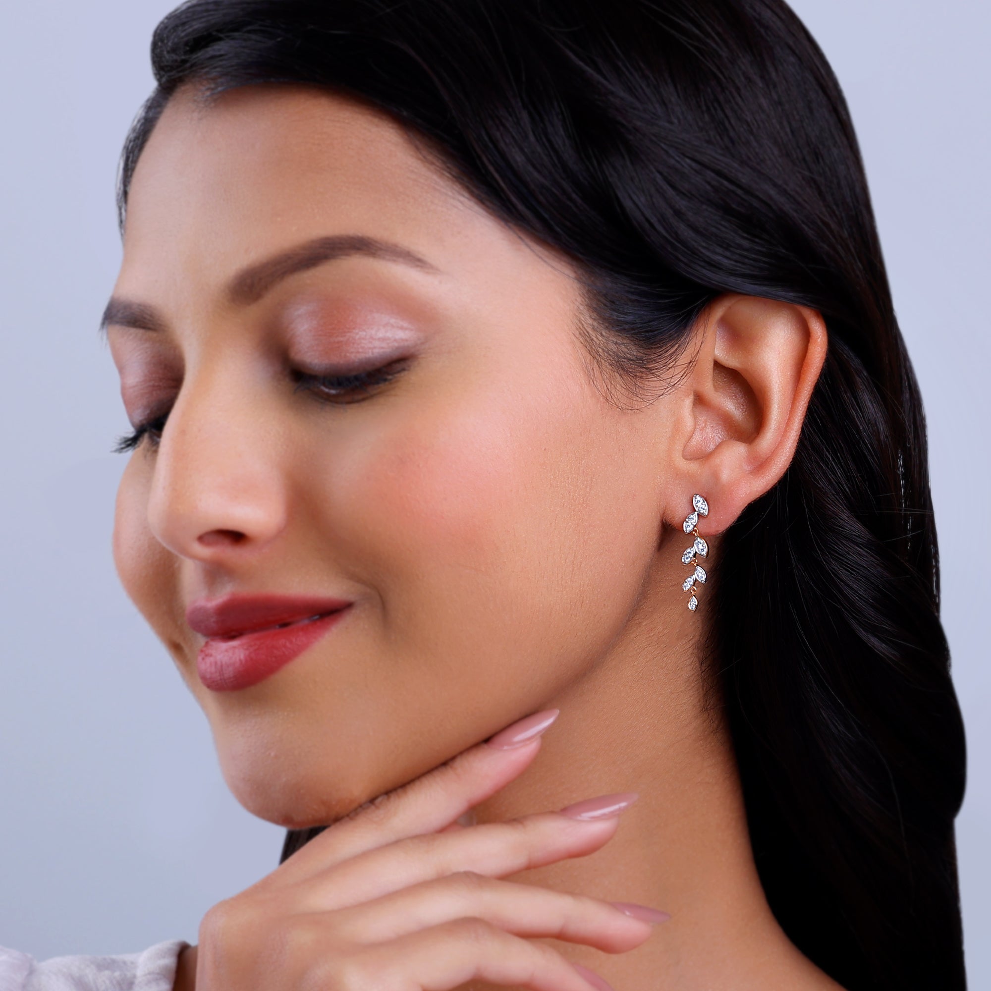 GIVA Jewellery Rose Gold Cascade Diamond Earrings - view 3