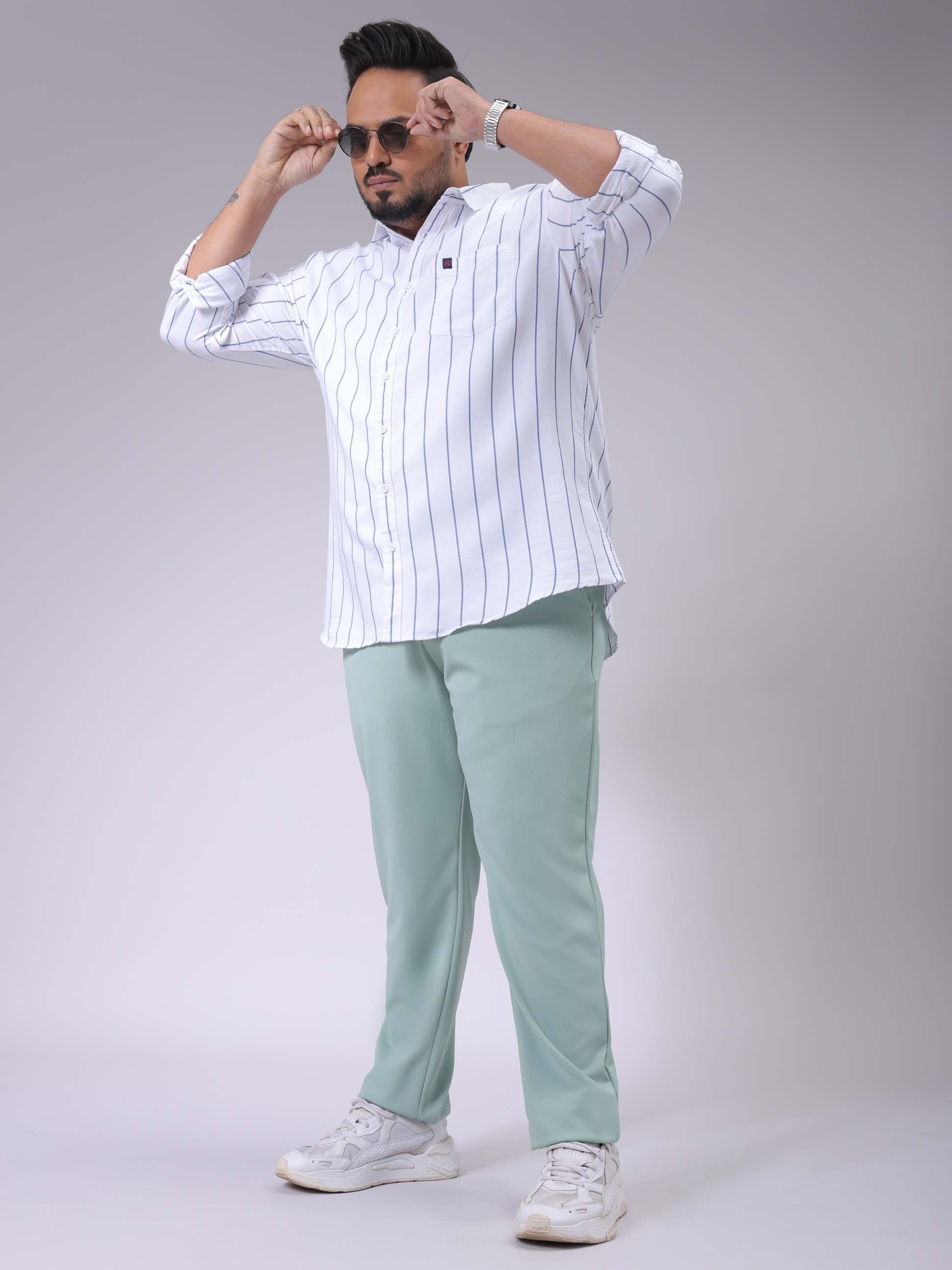 HARDSODA Men's Plus Size Green Regular Fit Solid Chinos