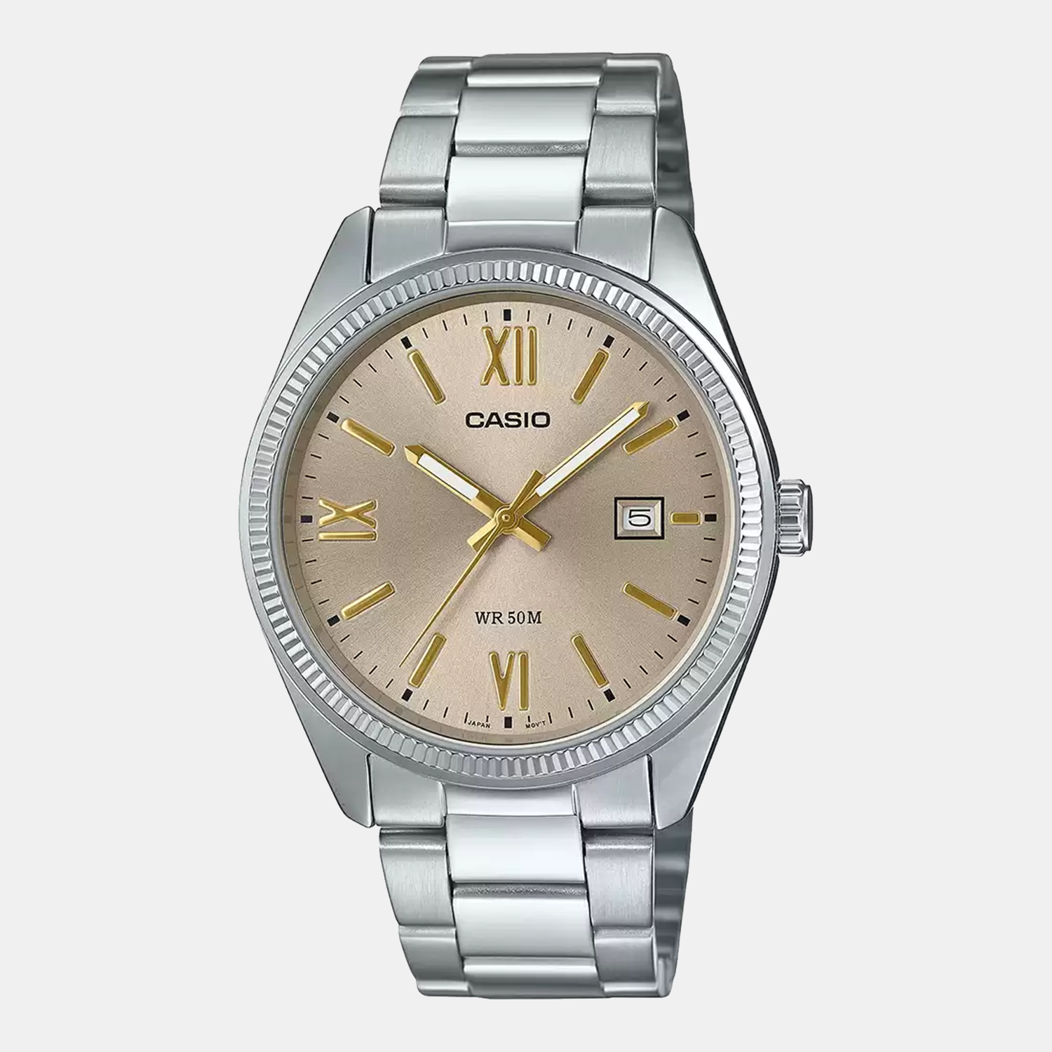 Casio Enticer Men Quartz Beige Dial Analog Stainless Steel Watch A2343