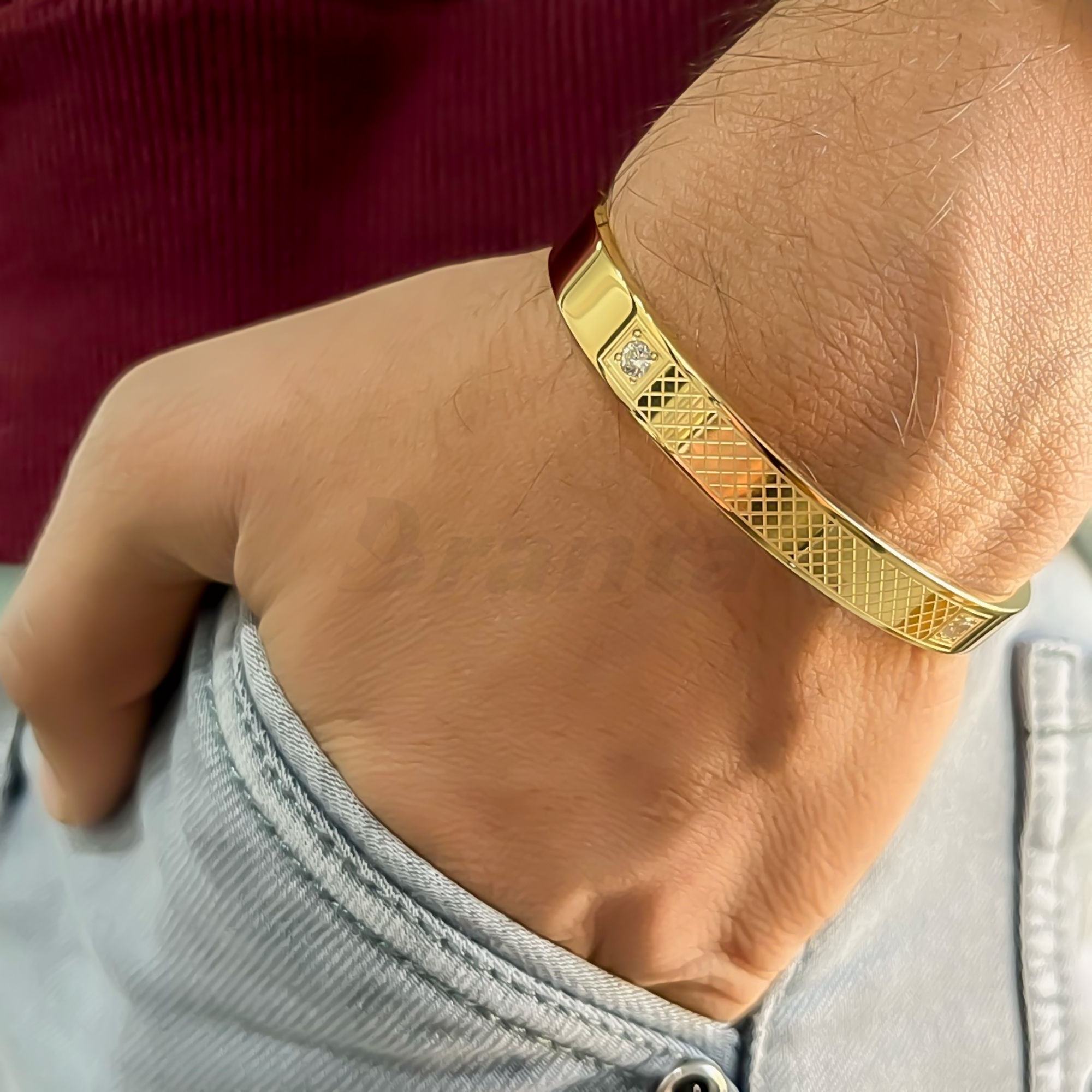 Branta Cross Lined Gold Bracelet For Men - view 2