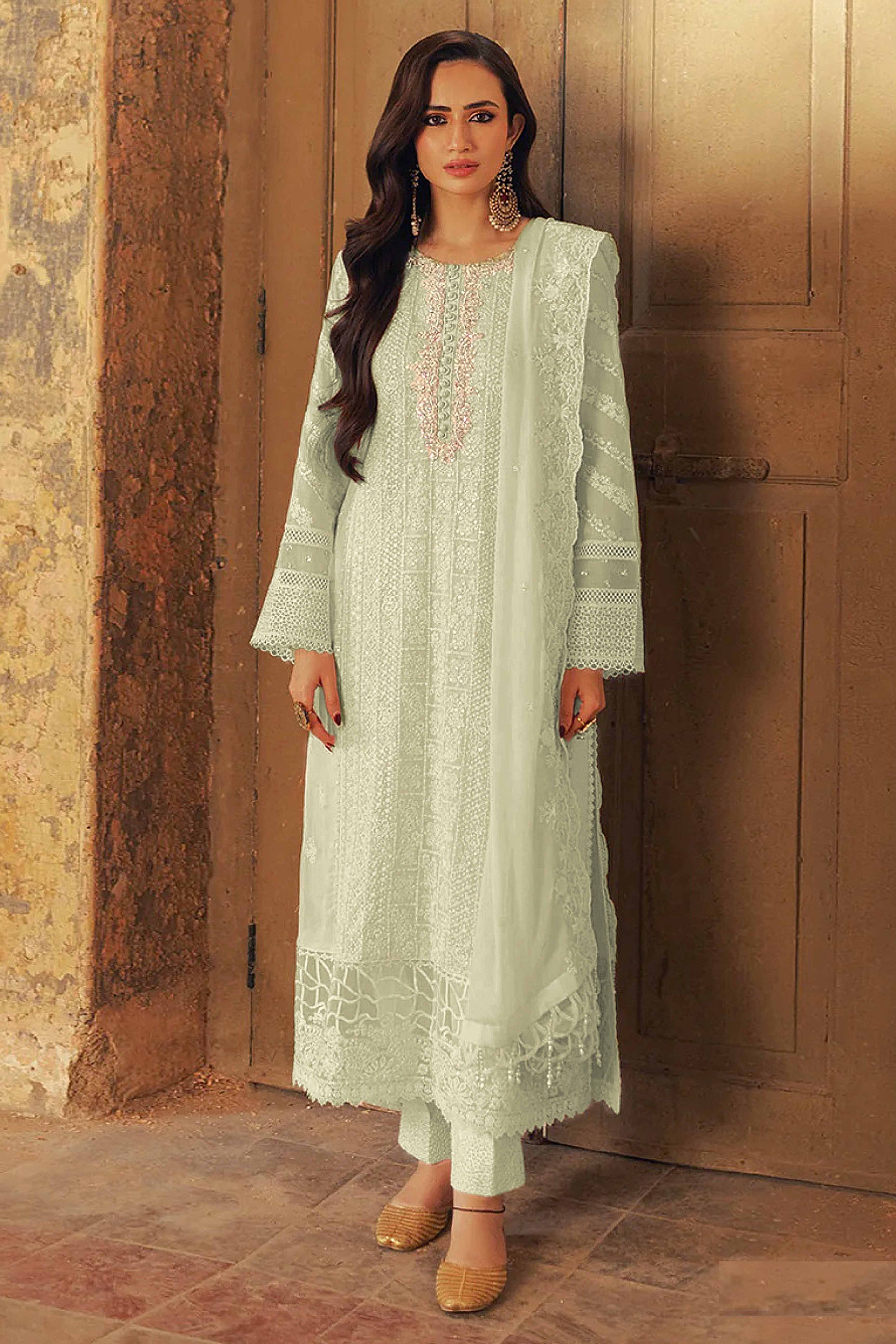 Green suits – BlackTree green-embroidered-georgette-semi-stitched-pakistani-suit-2