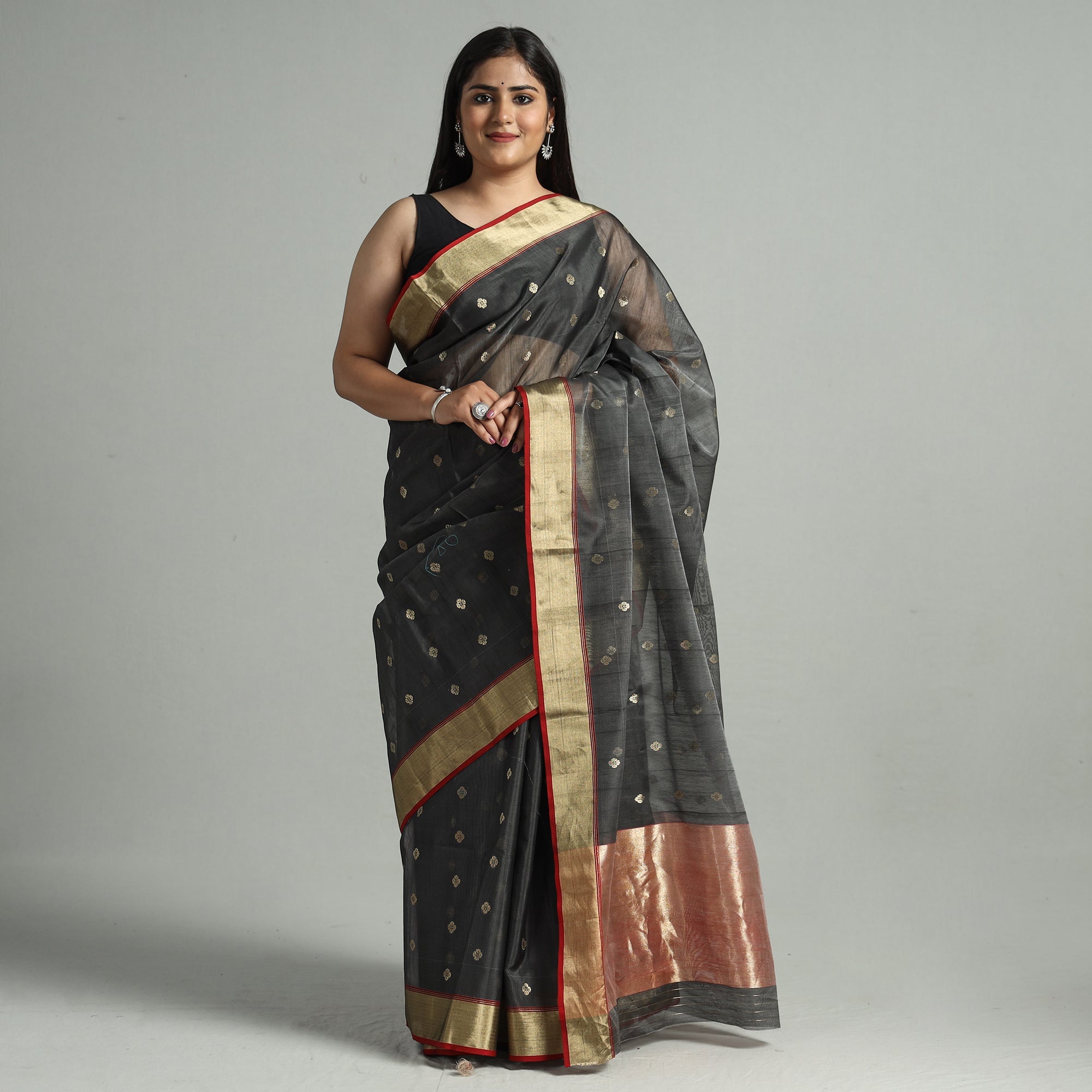 CHANDERI BY RAUPH KHAN Black - Traditional Chanderi Silk Buta Handloom Zari Work Saree 21
