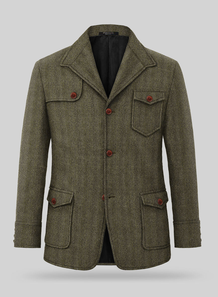 StudioSuits Highlander Olive Herringbone Hunter Style Tweed Jacket