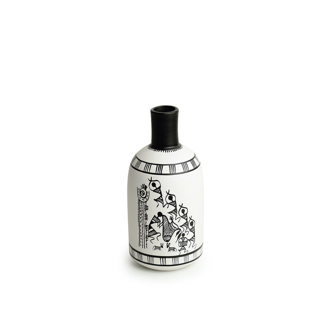 EXCLUSIVELANE 'The Warli Tales' Handpainted Terracotta Vases (Set of 3, White) - view 4