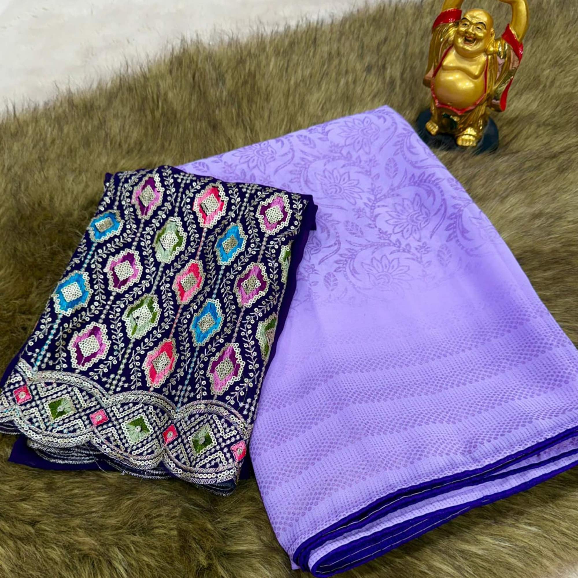 Peachmode Lavender Floral Printed Georgette Saree