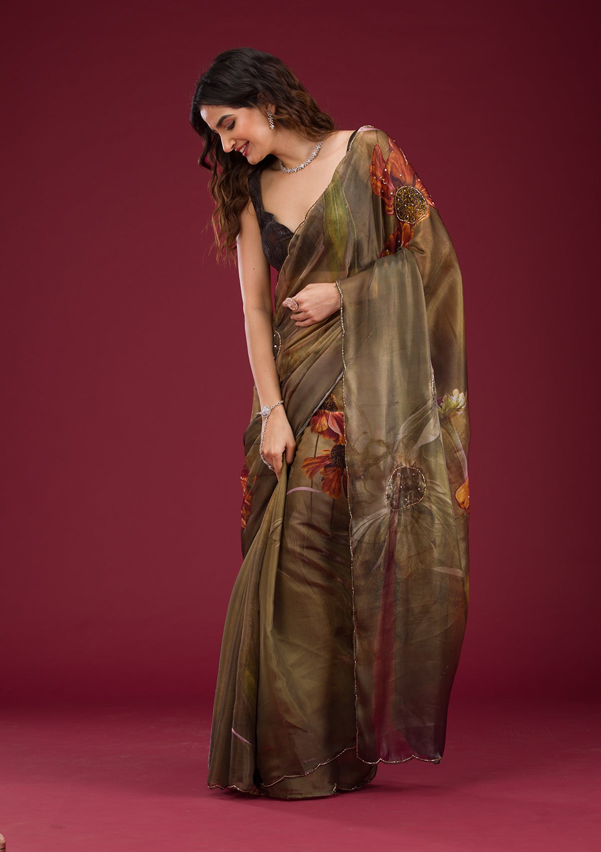 Koskii Mehendi Printed Tissue Saree – Women's - view 4