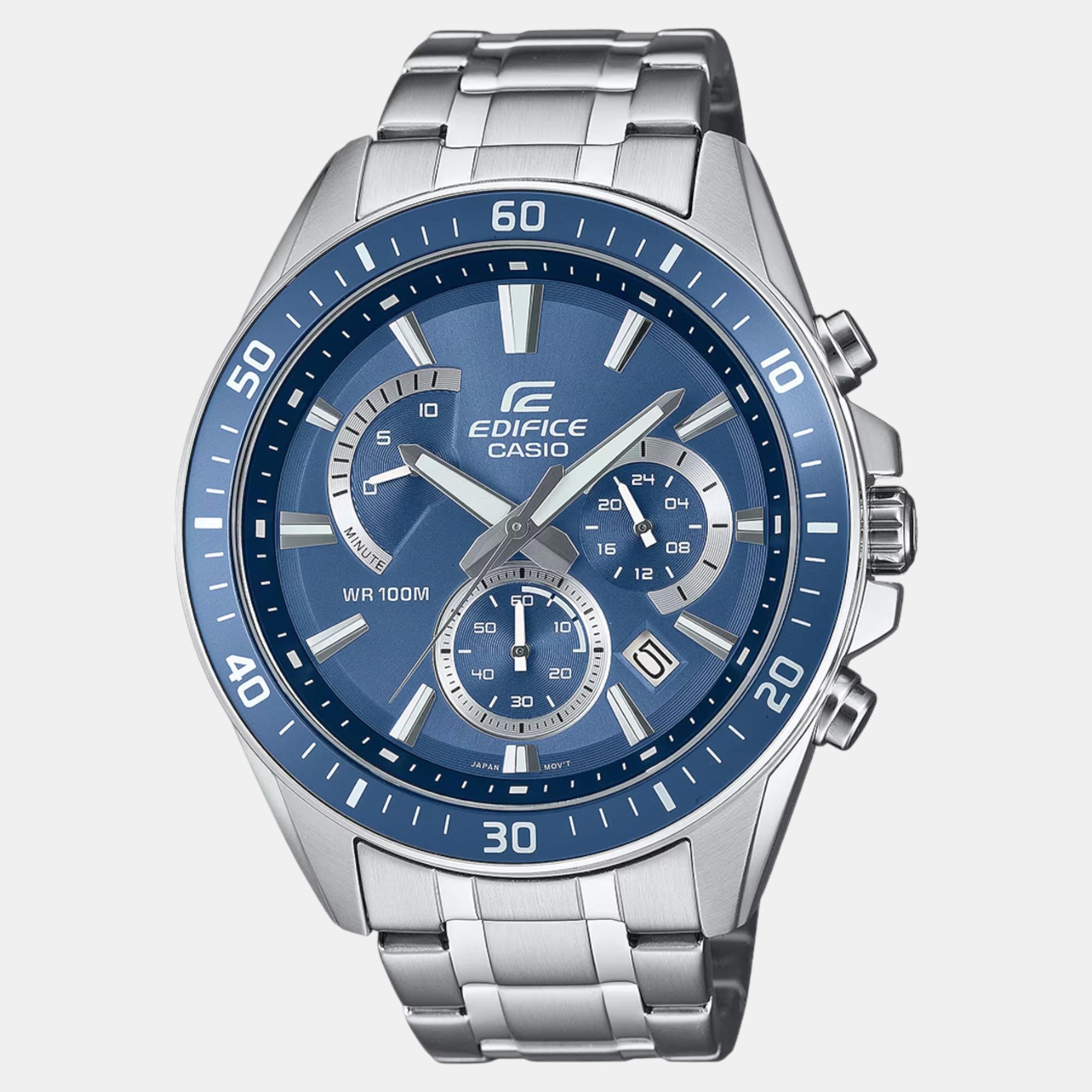 Casio Edifice Men Quartz Grayish Blue Dial Chronograph Stainless Steel Watch ED615