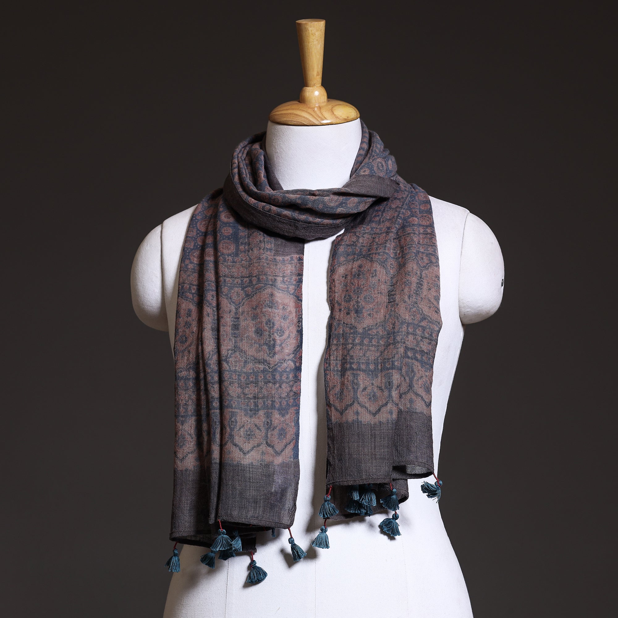 AJRAKH BY SUFIYAN ISMAIL KHATRI Blue - Block Print Woolen Ajrakh Stole