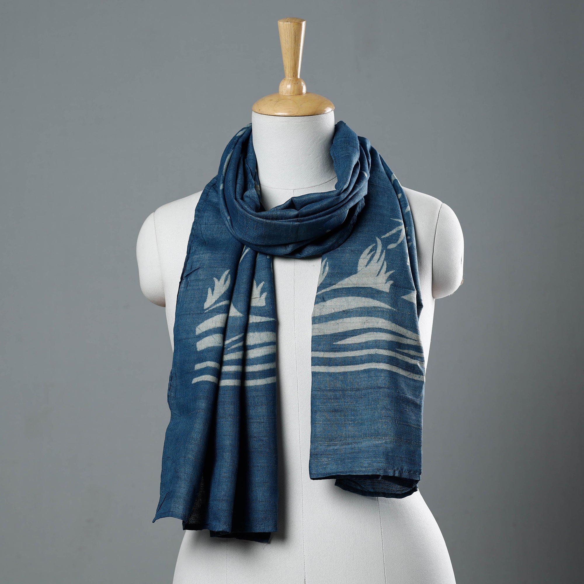 BINDAAS UNLIMITED Blue - Block Art Print Natural Dyed Tussar Silk Bindaas Stole