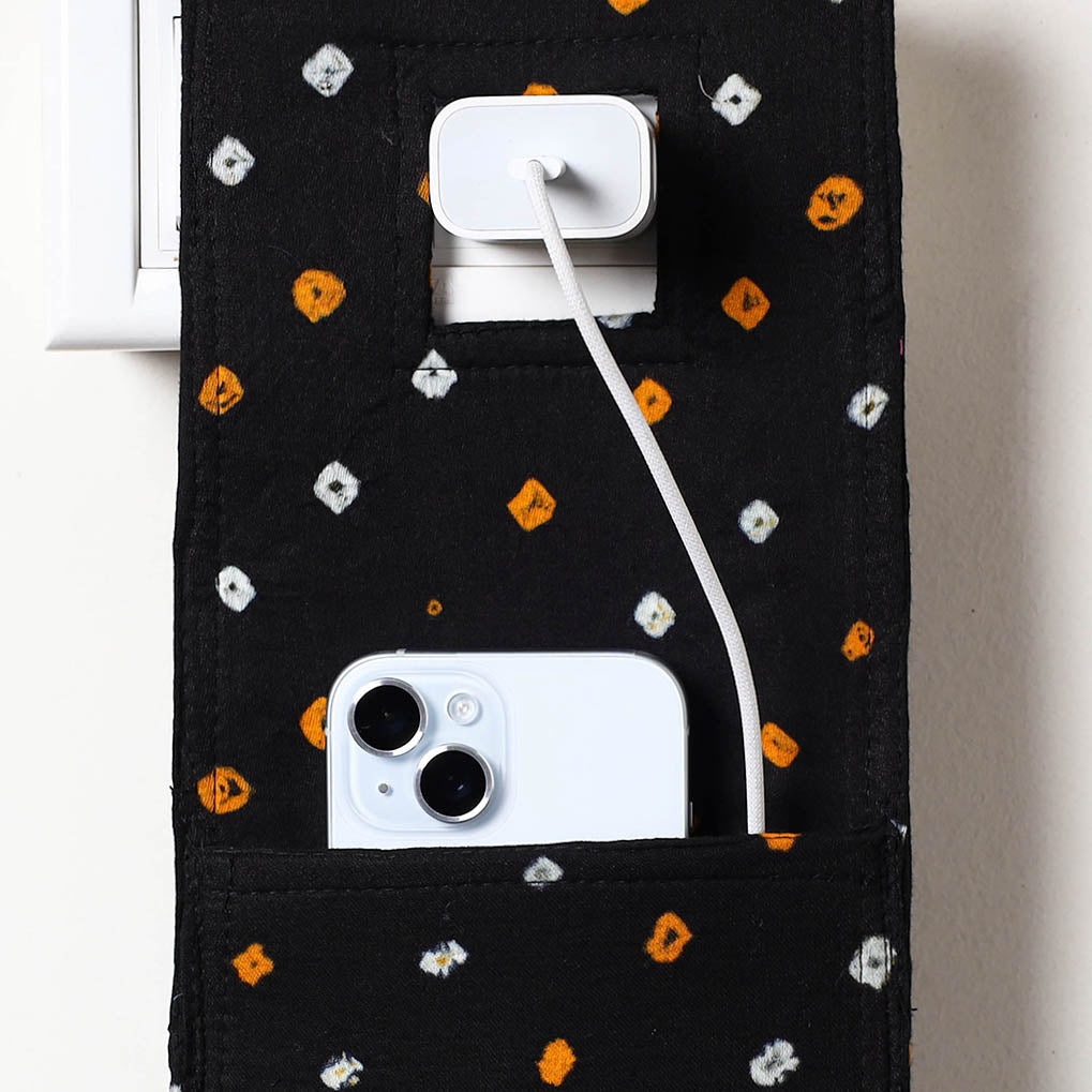 ITOKRI CRAFTS INITIATIVE Black - Bandhani Tie Dye Cotton Mobile Charging Holder - view 2